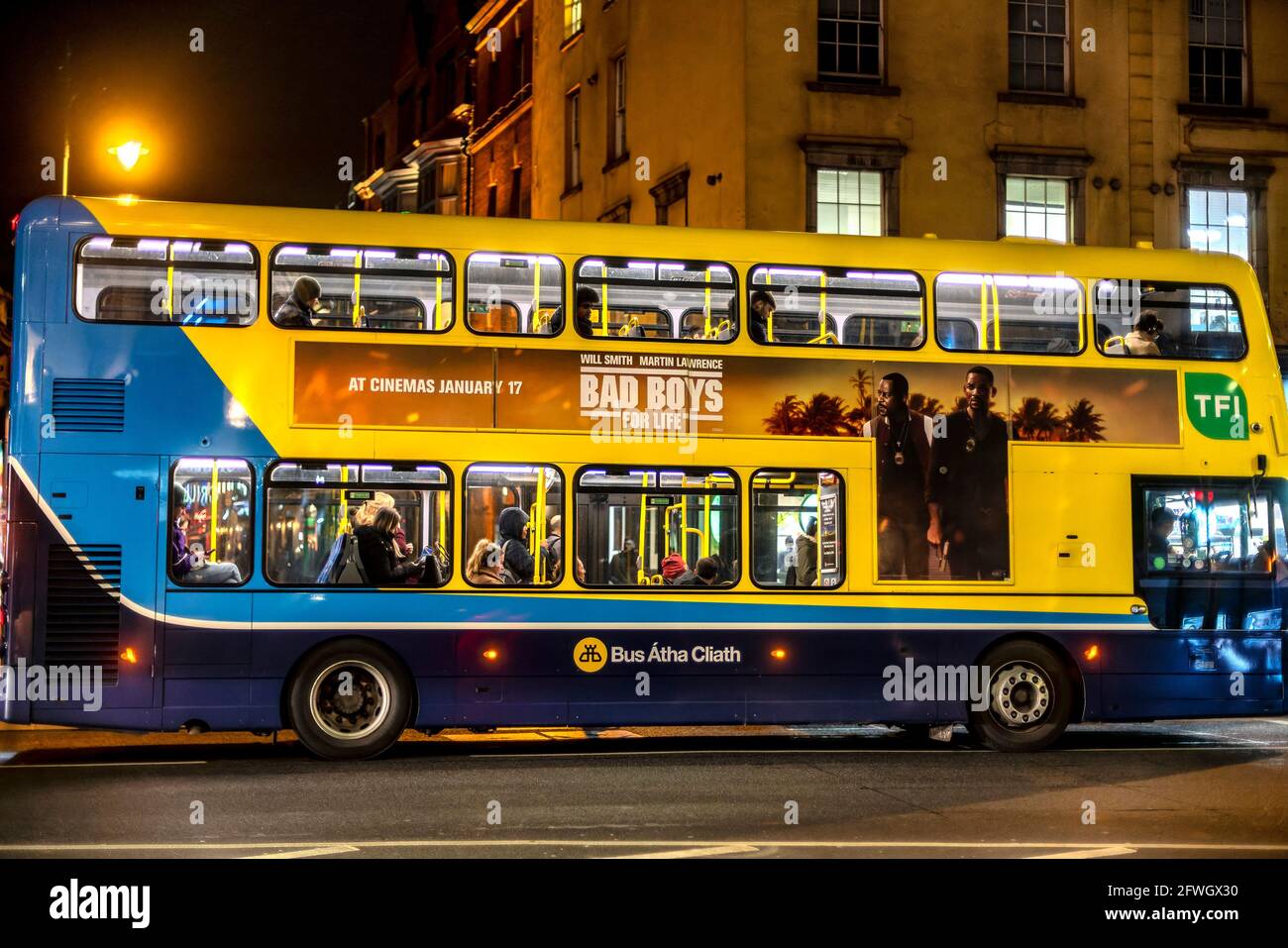 Dublin bus at night Stock Photo