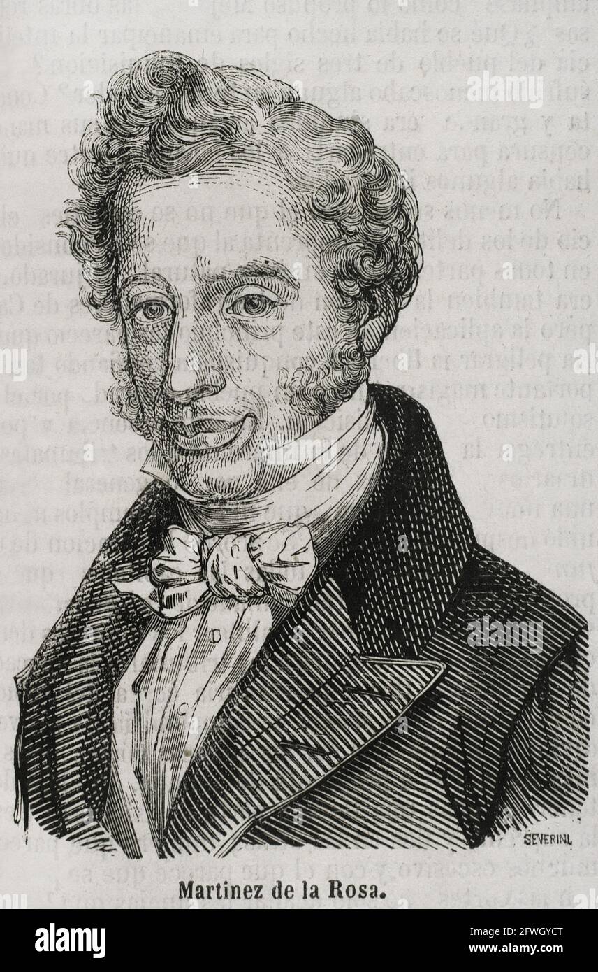 Francisco Martínez de la Rosa (1787-1862). Spanish statesman and dramatist. He was the first President of the Spanish Council of Ministers. Portrait. Engraving by Severini. Historia General de España by Father Mariana. Madrid, 1853. Stock Photo