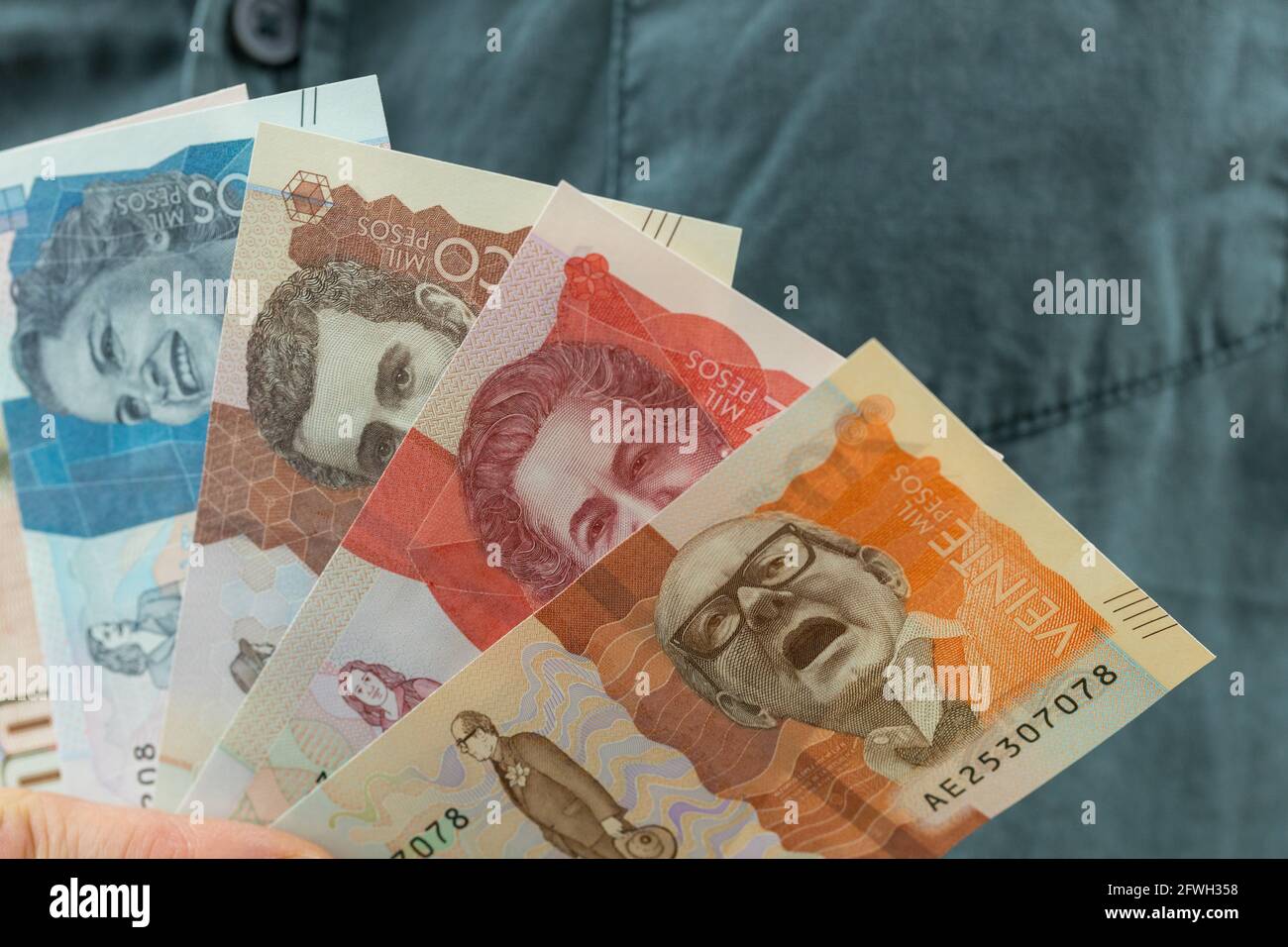 Colombian banknotes, all kinds Stock Photo