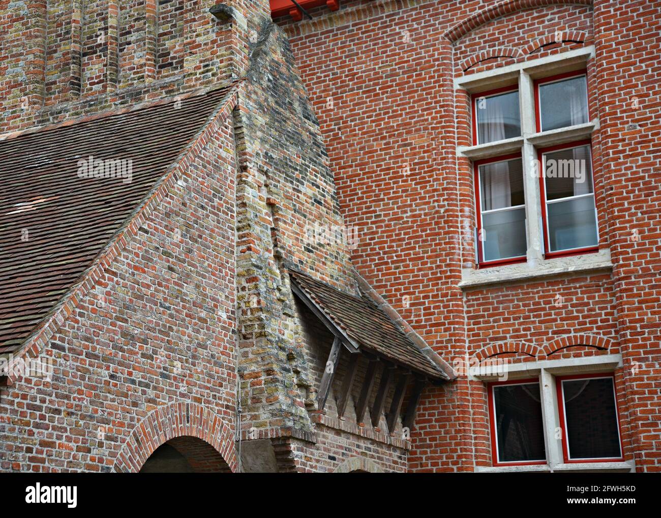 Old Gothic Revival style house brick facade in the historic center of ...