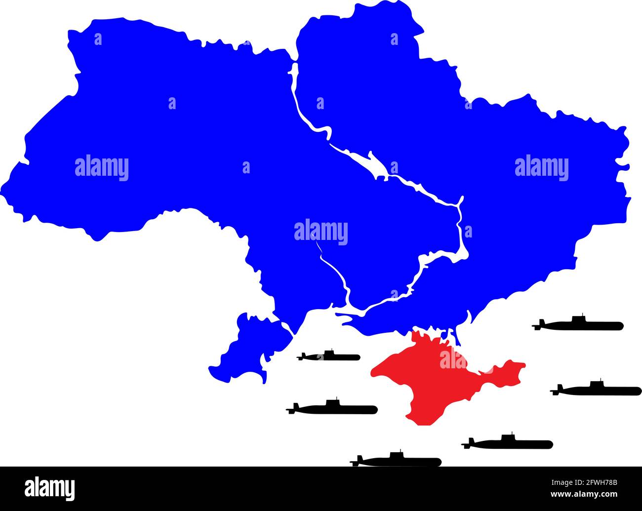 Blue colored Ukraine map. Political Ukraine map. Crimean Peninsula. Crimean war and russian conflict. Russia crimea annexation. Vector illustration ma Stock Vector