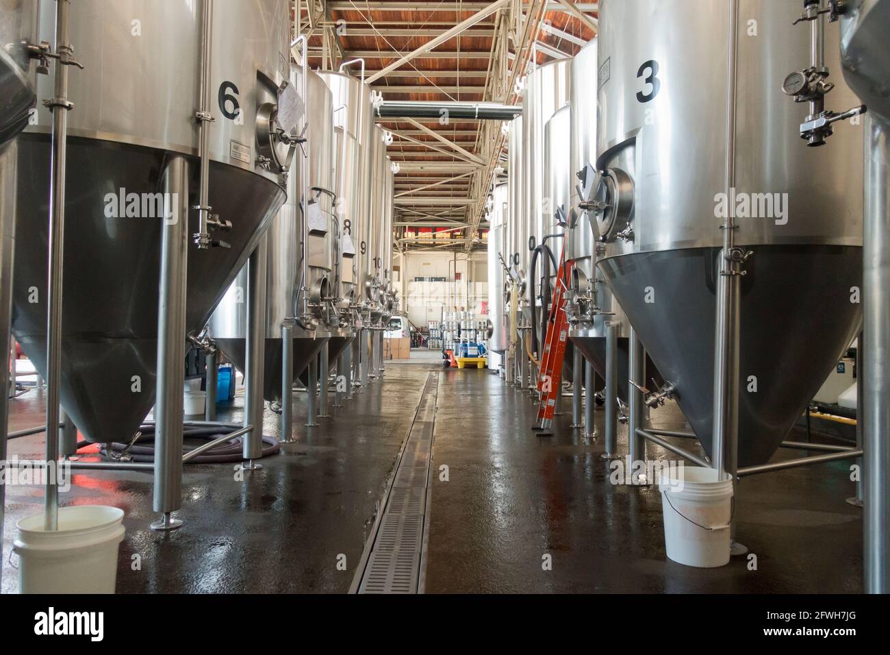 Beer grist cases at a micro brewery (craft brewery) - USA Stock Photo