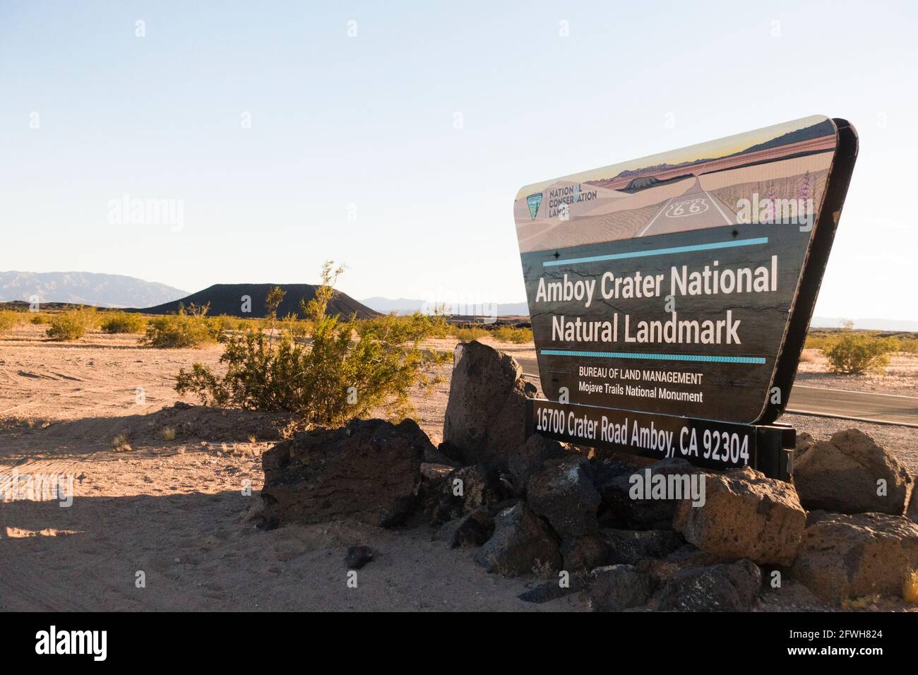 Amboy Crater National Natural Landmark sign - California USA Stock Photo