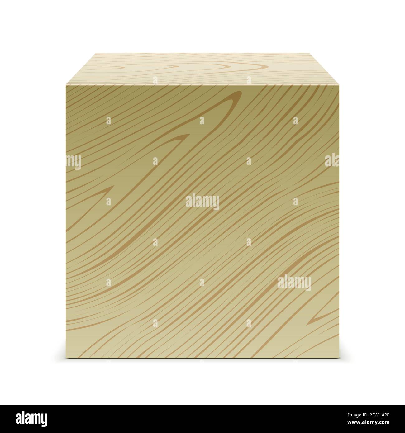 Wood material cube shape sample, isolated on a white background. Stock Vector