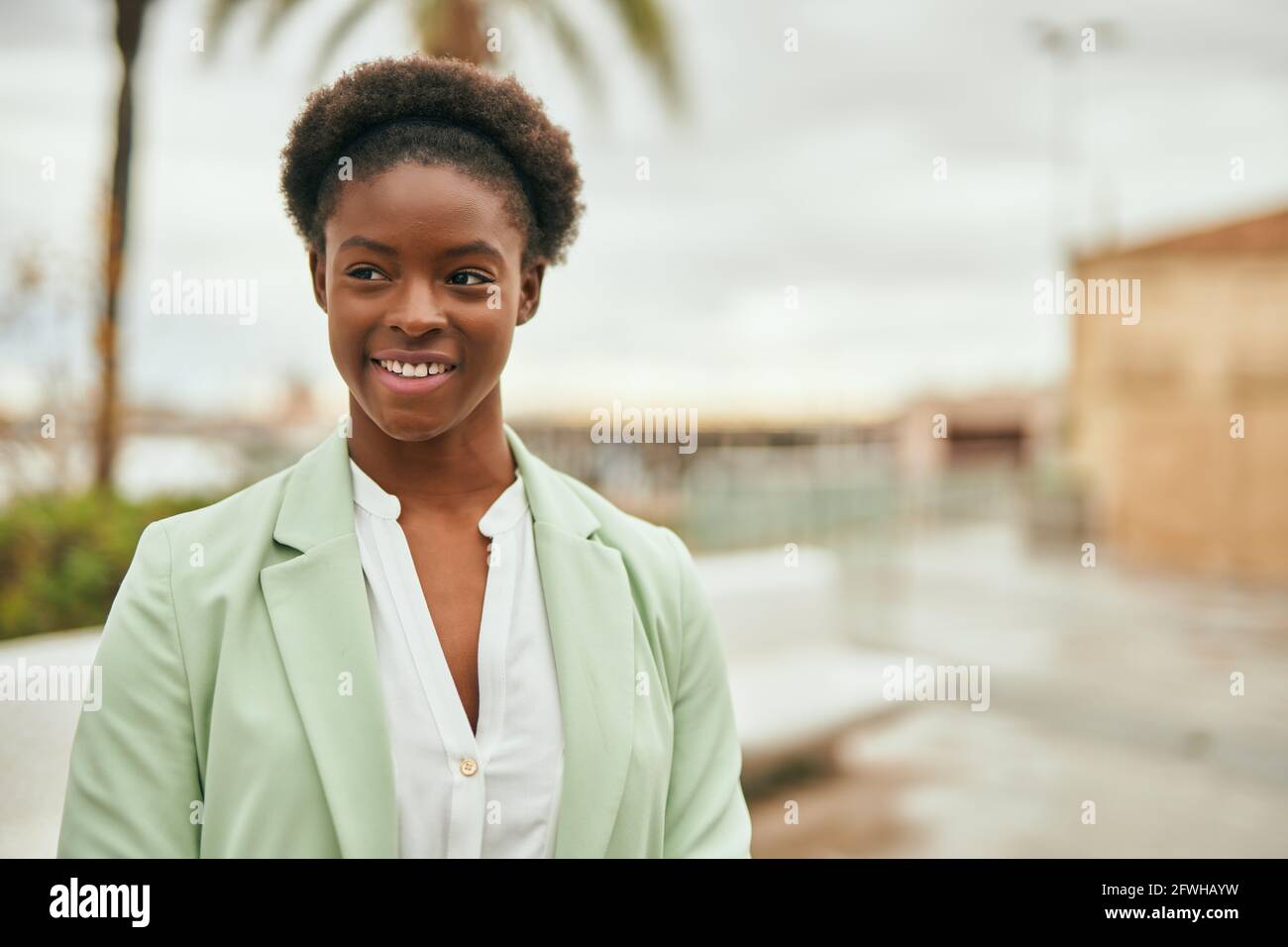 Young african american businesswoman smiling happy standing at the city ...