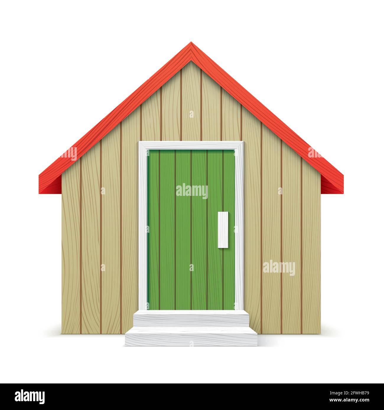 Wooden village house, vector illustration. Simple shape cottage isolated on background. Stock Vector