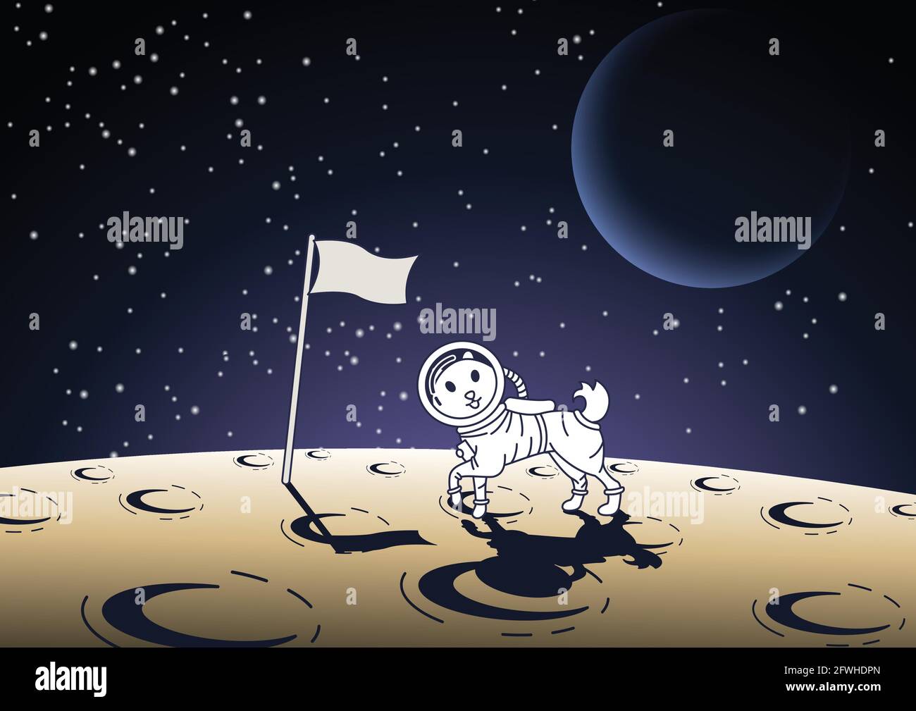Cartoon version design of astronaut dog on surface of the moon,vector ...