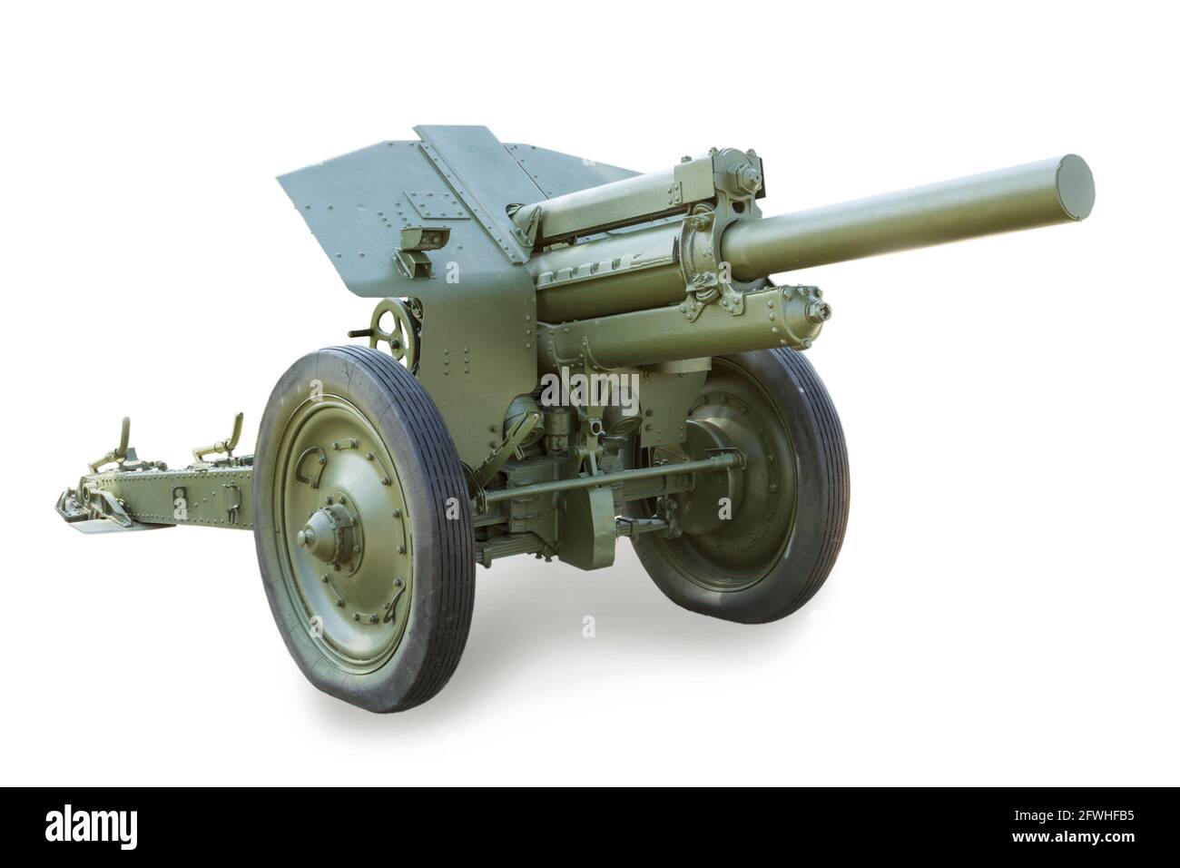 Old soviet 122-mm howitzer M-30, created back in 1938. Isolated on a white background Stock Photo
