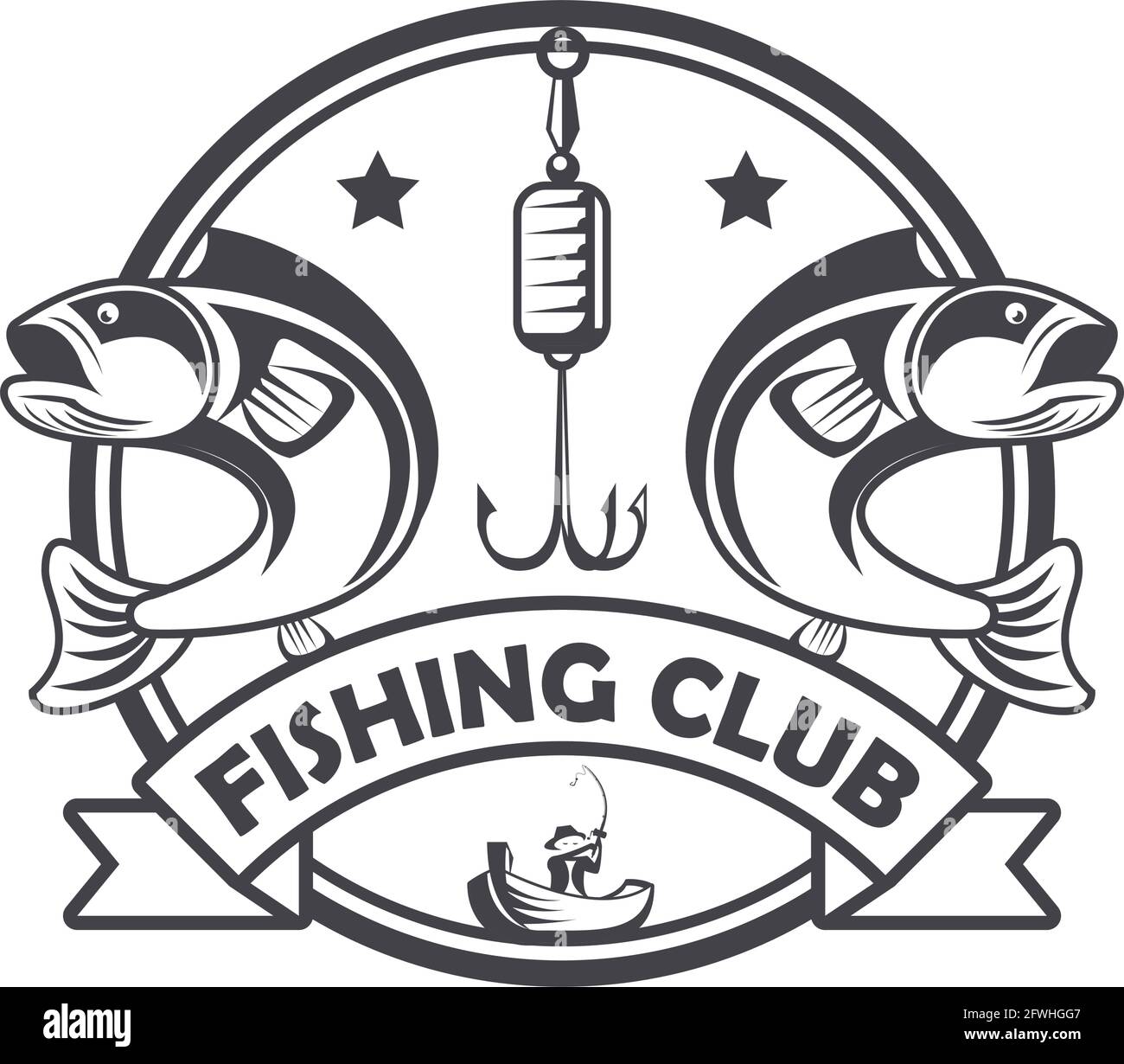 hook and fishes emblem Stock Vector