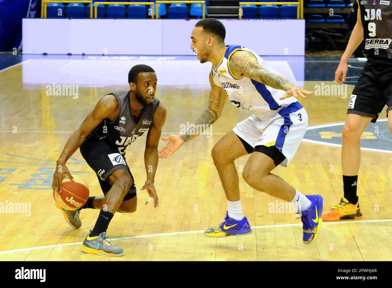 Levallois, Hauts de Seine, France. 22nd May, 2021. DAVID HOLSTON (USA)  Point guard of Dijon in action during the French Basketball championship  Jeep Elite between Boulogne-Levallois and Dijon at Marcel Cerdan stadium -