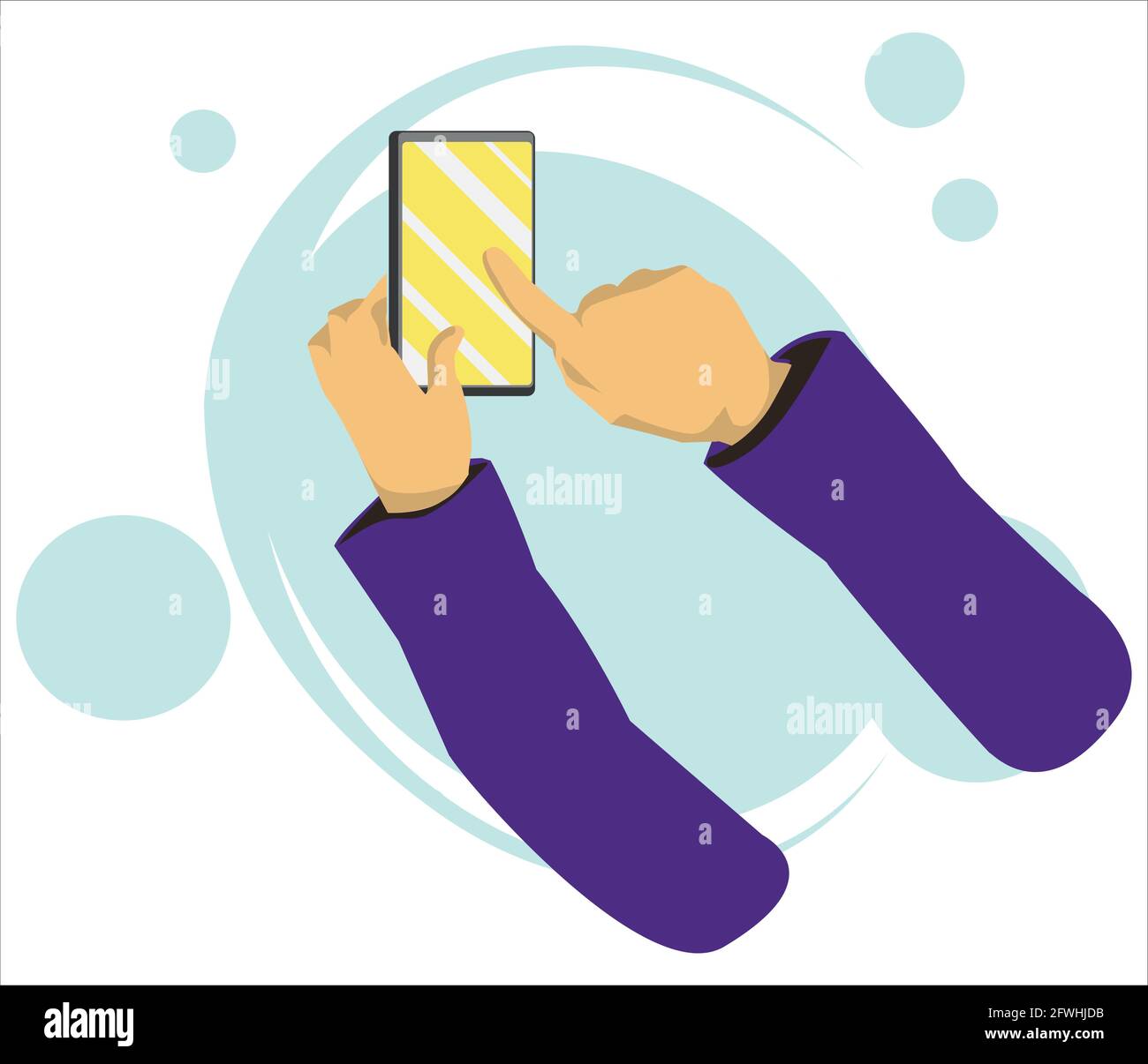 Hand holing a smartphone, touching blank screen. Stock Vector