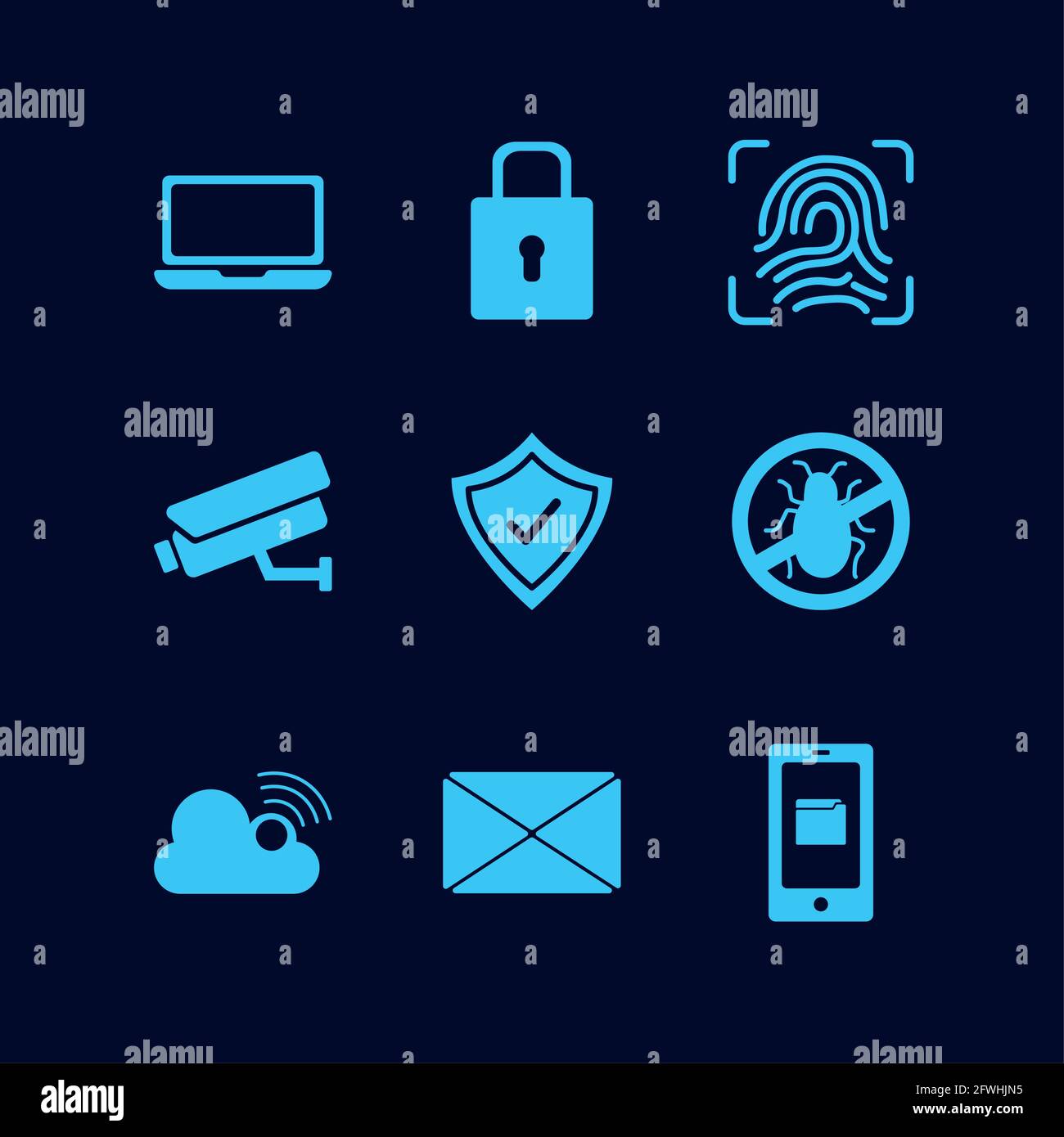nine cyber security icons Stock Vector
