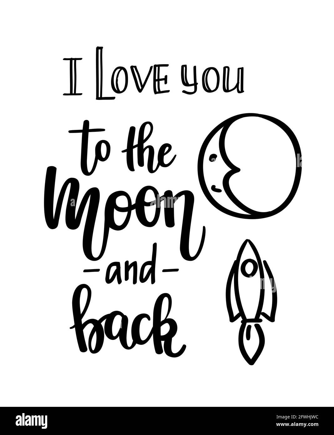 I love you to the moon and back vector calligraphy Stock Vector Image