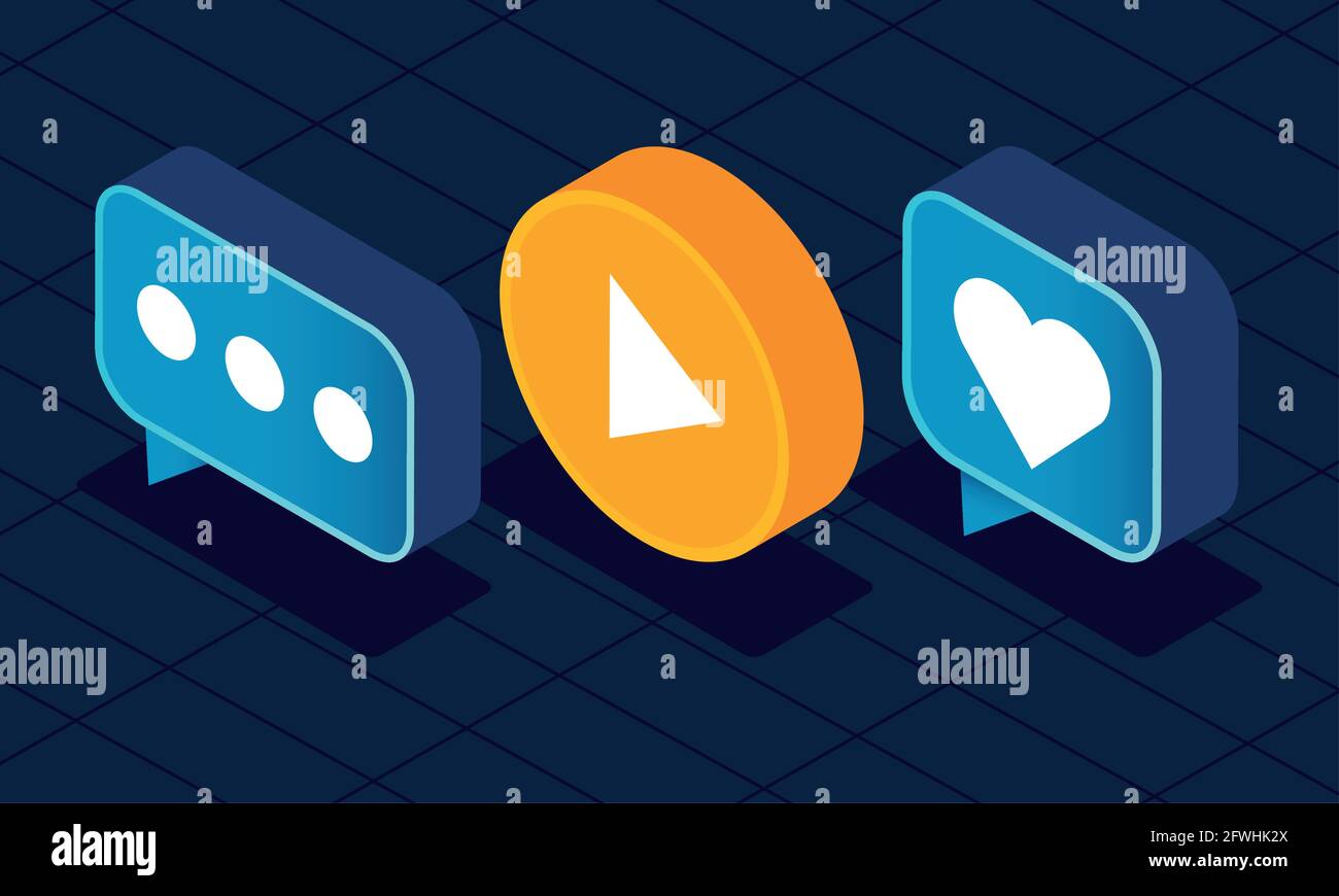 social media player isometric icons Stock Vector Image & Art - Alamy