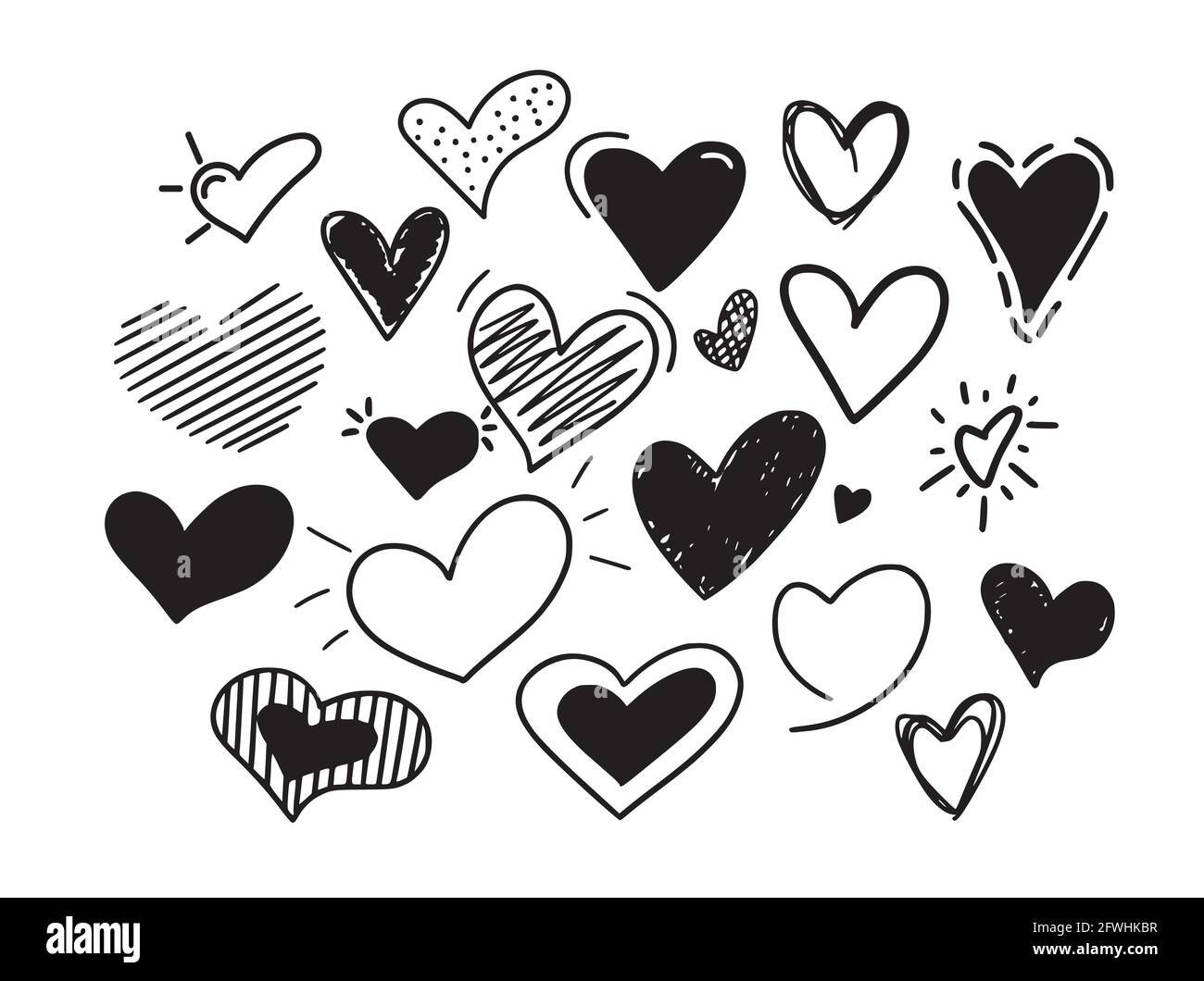 Hand-drawn vector hearts icons big doodle set Stock Vector Image & Art ...