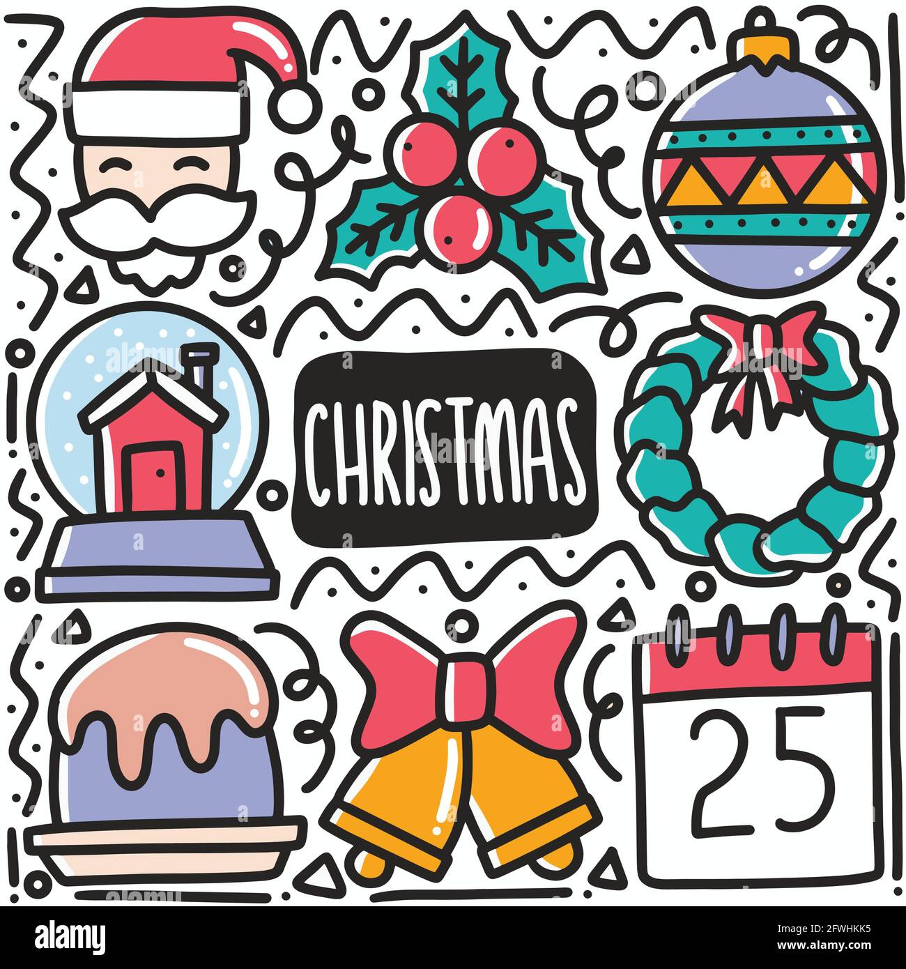 hand-drawn Christmas celebrate doodle set Stock Vector