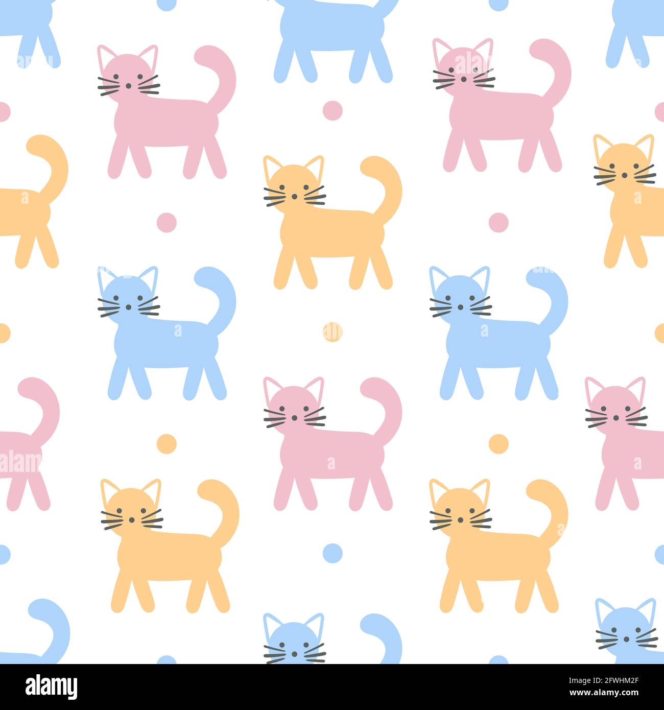 Seamless pattern with cartoon, cute cats. Vector Stock Vector