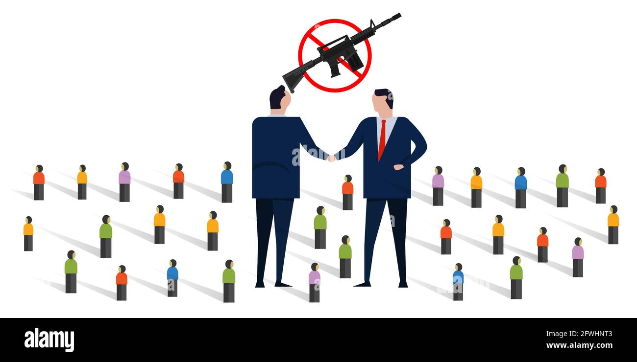 peace deal cease-fire agreement to stop war conflict between political leader from both side Stock Vector