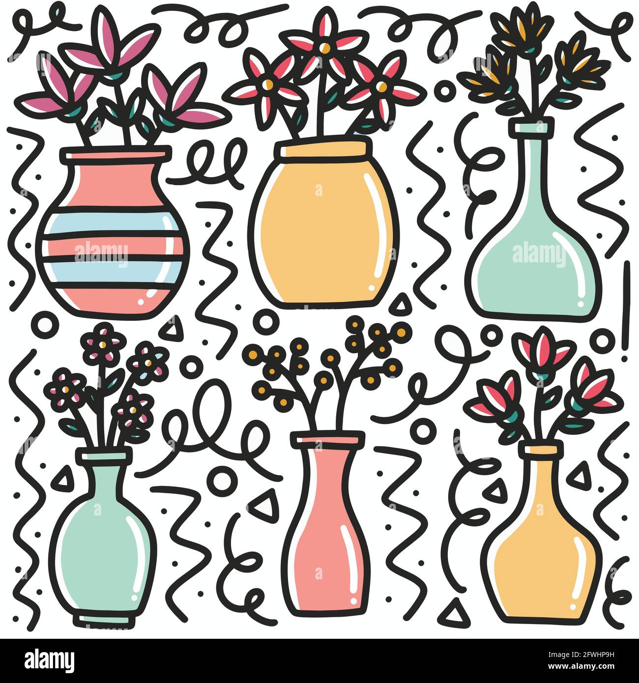 handdrawn doodle flower vase art design element illustration Stock