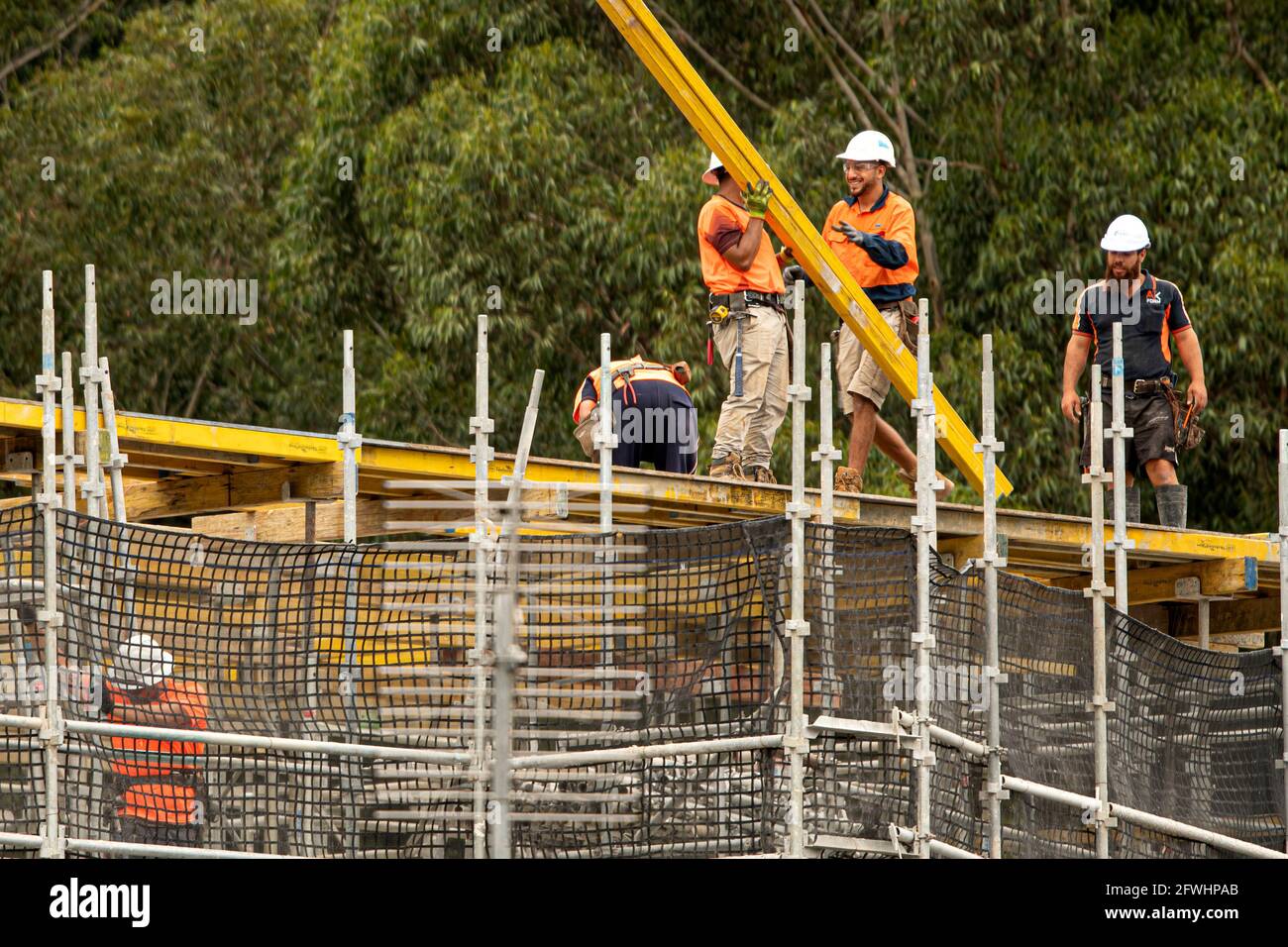 APRIL 9, 2021 GOSFORD, NSW, AUSTRALIA Building progress. Assembling