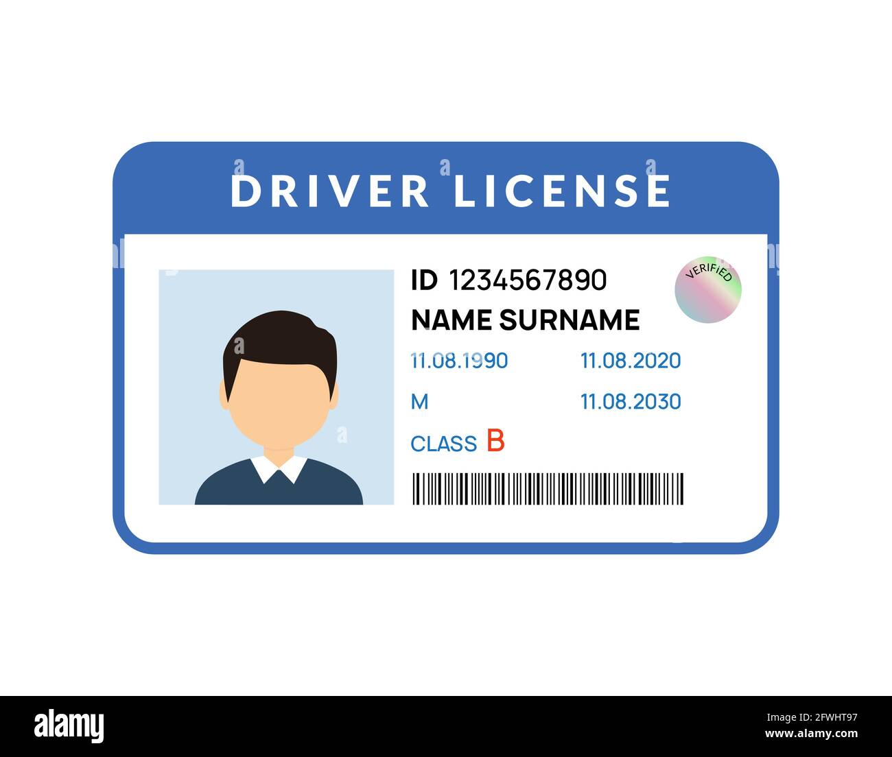 Driver licence icon. Driver id card vector license. Drive identity photo identification Stock Vector