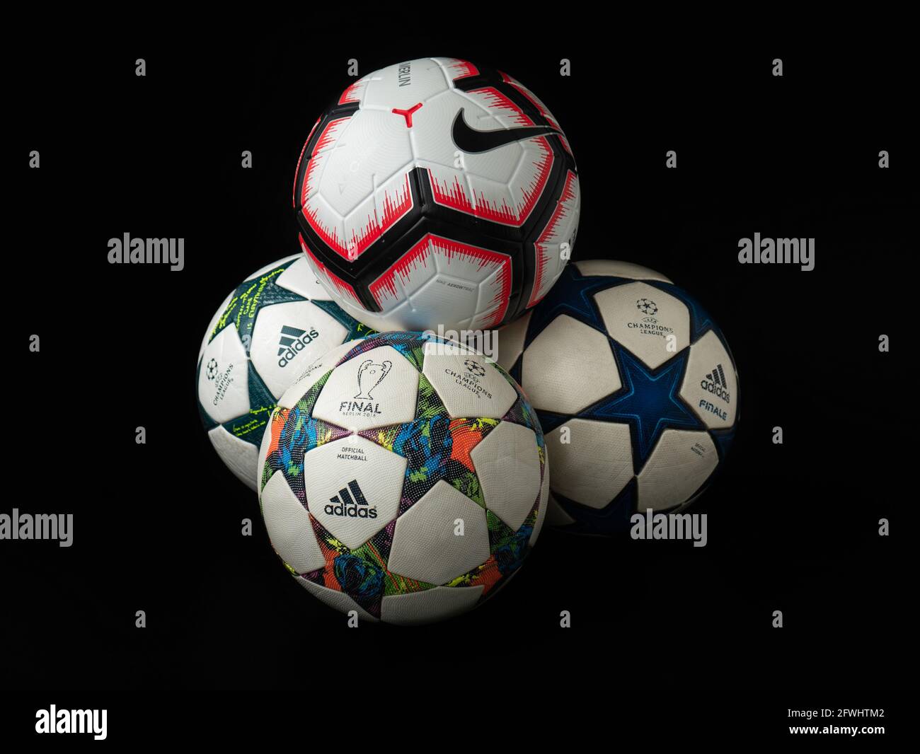 Kyiv, Ukraine - May 2021. Soccer ball on black background, nike football  Stock Photo - Alamy