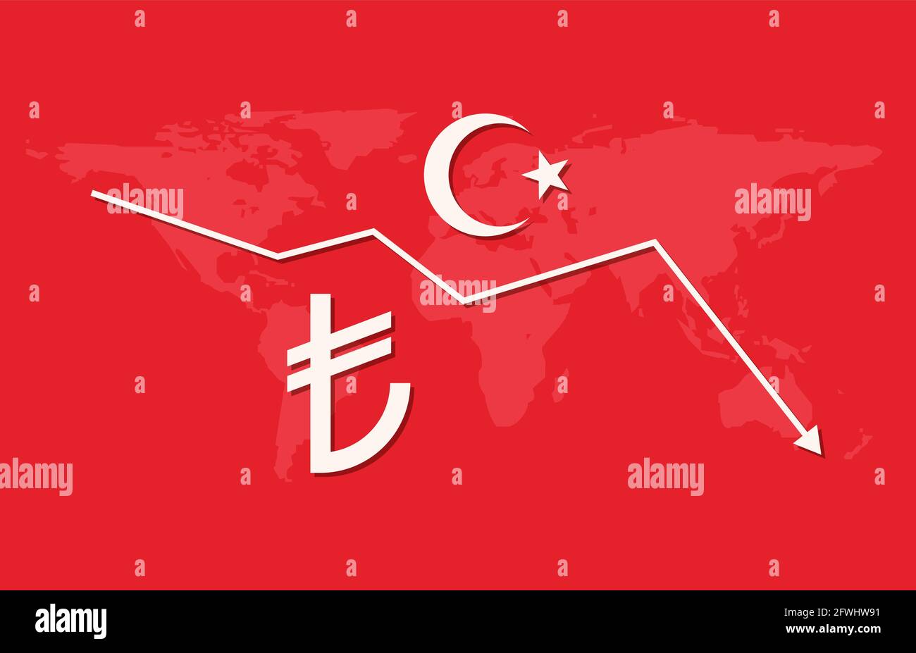 Turkish lira sign money economy currency crisis illustration. Vector