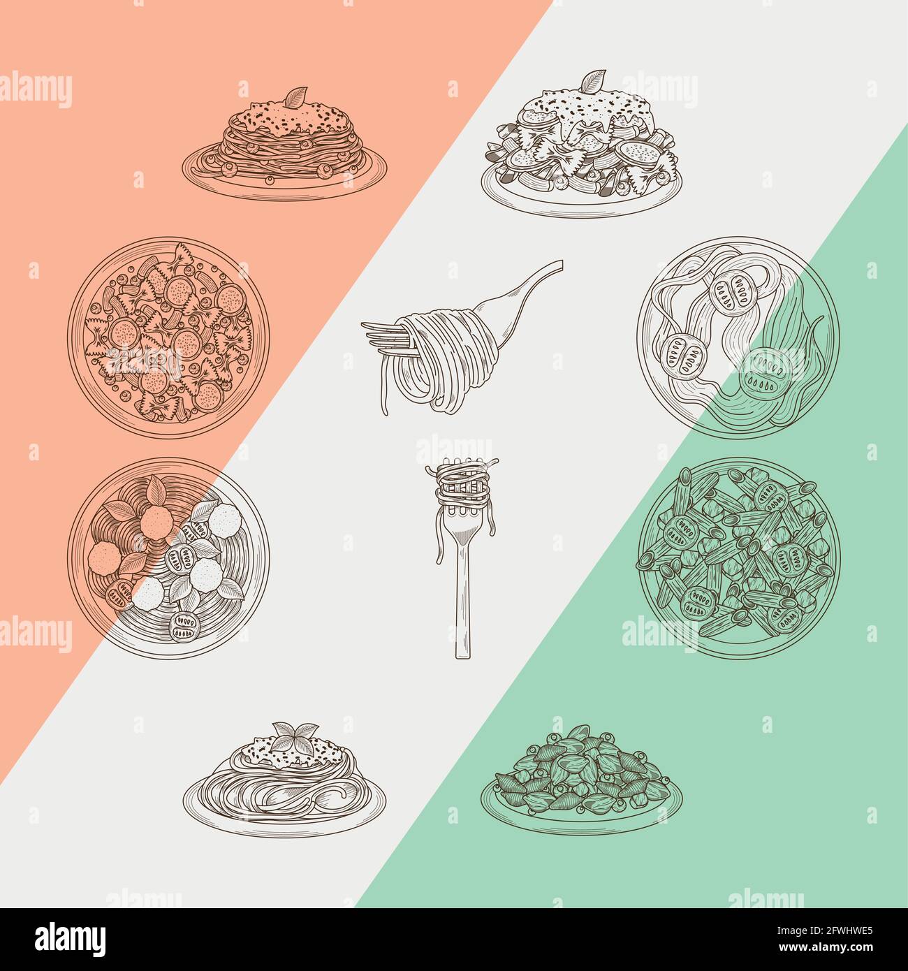 Set traditional italian dishes Stock Vector Images - Alamy