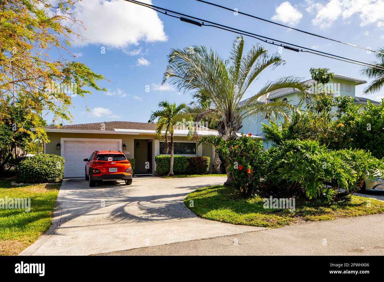 Pompano Beach, FL, USA - May 22, 2021: Single family house in Pompano Beach Florida USA Stock Photo
