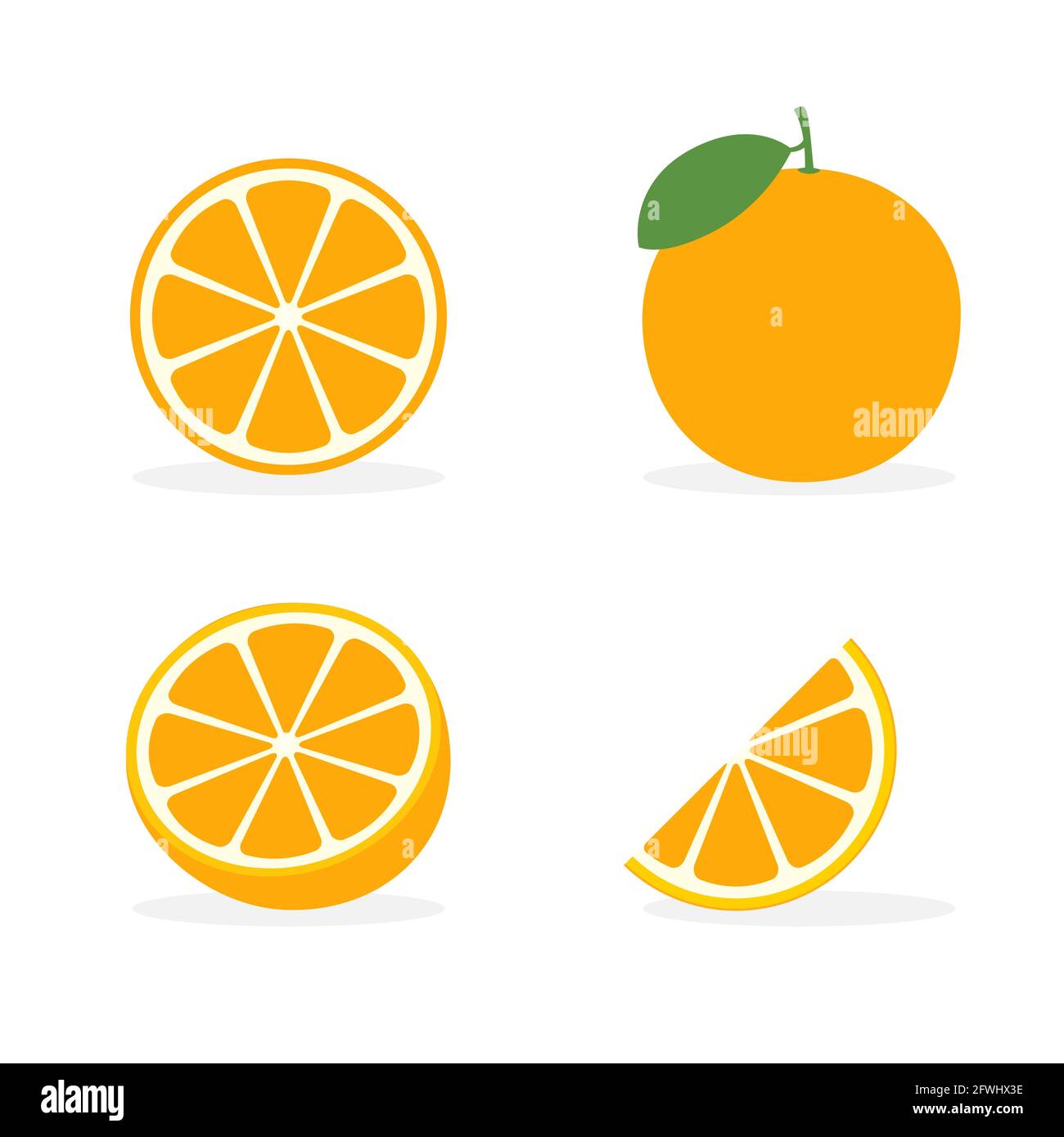 Orange vector flat slice icon. Orange fruit vitamin C segment half illustration, cartoon clementine Stock Vector