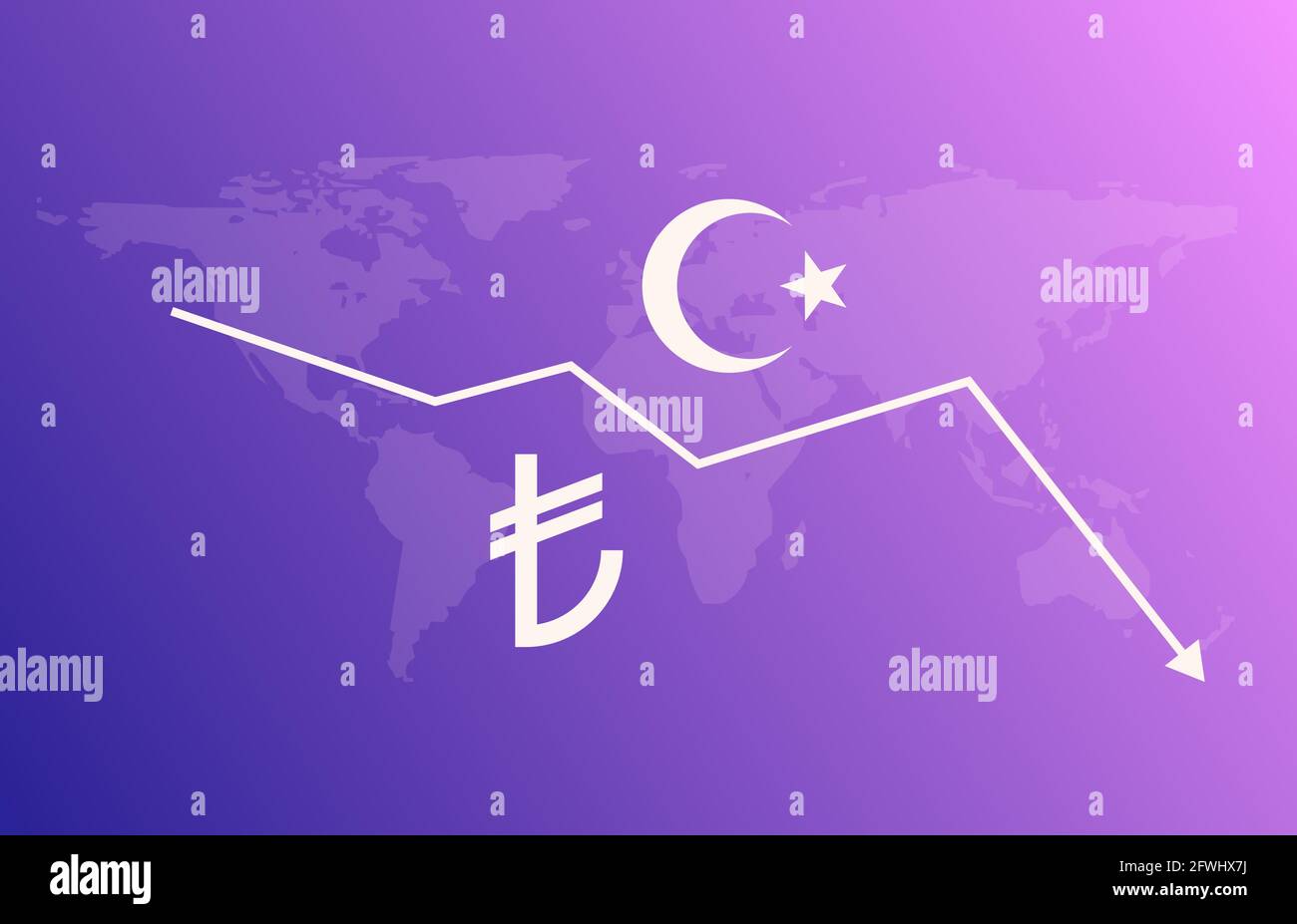 Turkish lira sign money economy currency crisis illustration. Vector lira tl logo design symbol Stock Vector