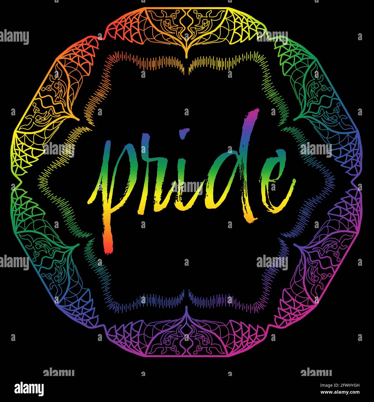 Mandala Hand Drawn With Rainbow Colors For Gay Pride Festival Lgbtq With Black Background And Bright Theme Stock Photo Alamy