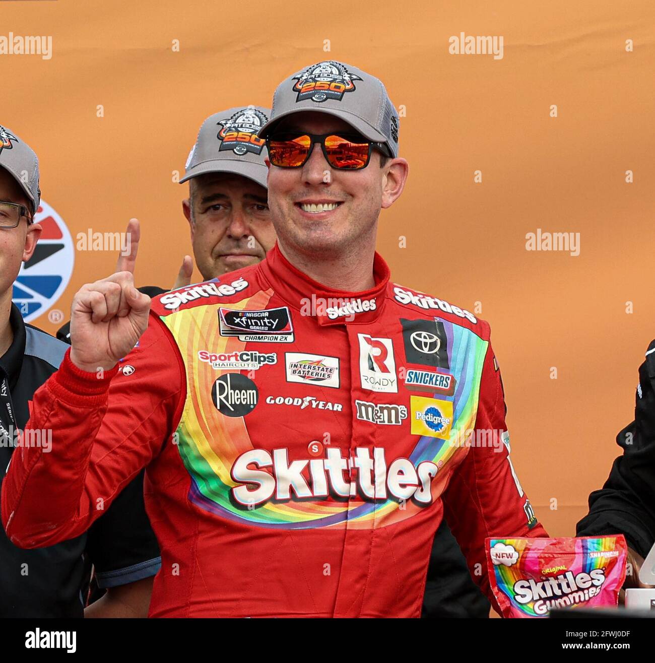 Austin, Texas, USA. 22nd May, 2021. KYLE BUSCH (54) celebrates after winning the inaugural NASCAR Xfinity Series Pit Boss 250 at the Circuit of the Americas. Credit: Scott Coleman/ZUMA Wire/Alamy Live News Stock Photo