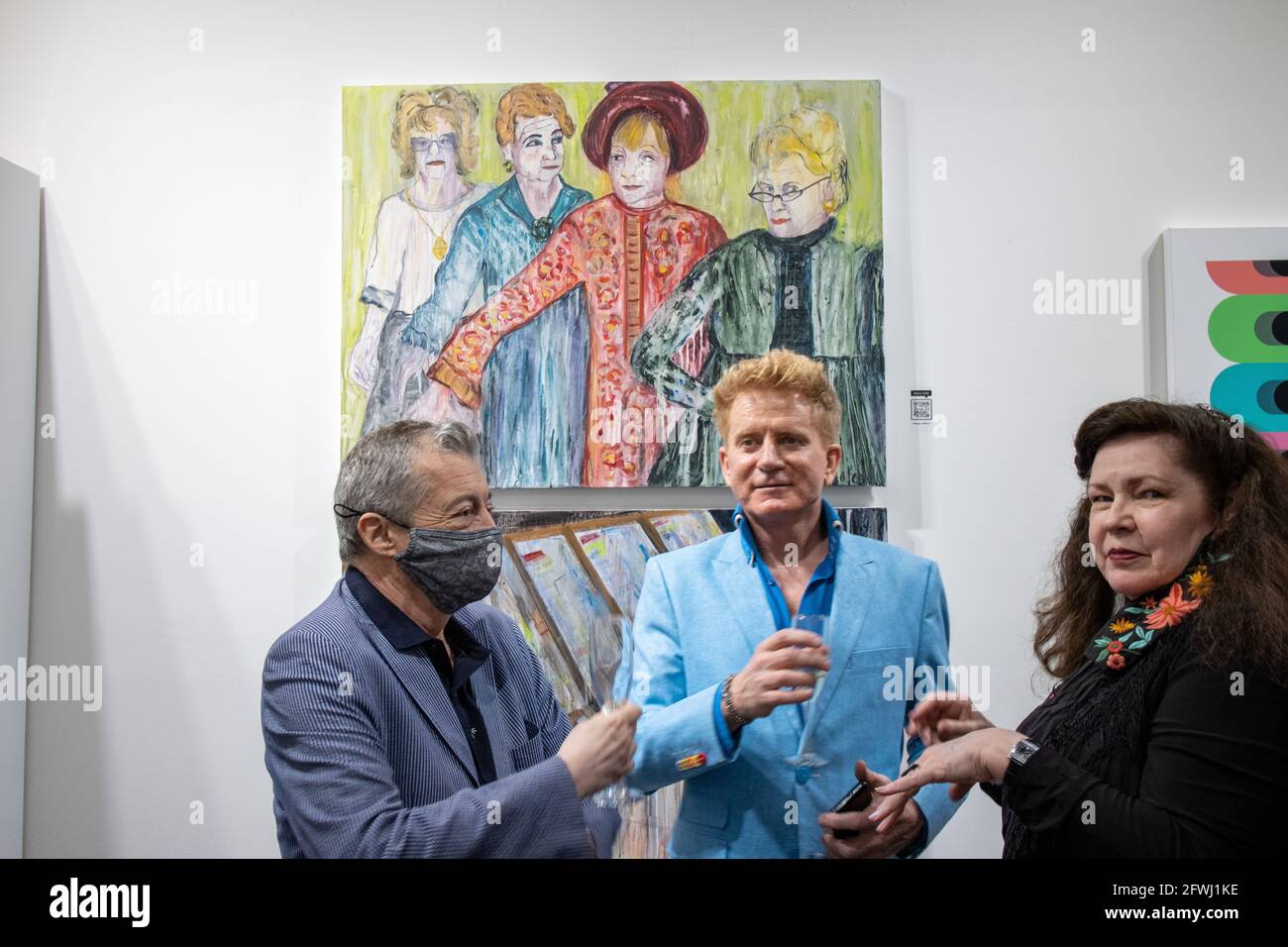 Patrons at Mash art gallery opening of the show Psych-O-Delic. 1st show after 2021 covid 19 restrictions were lifted in Los Angeles. Stock Photo