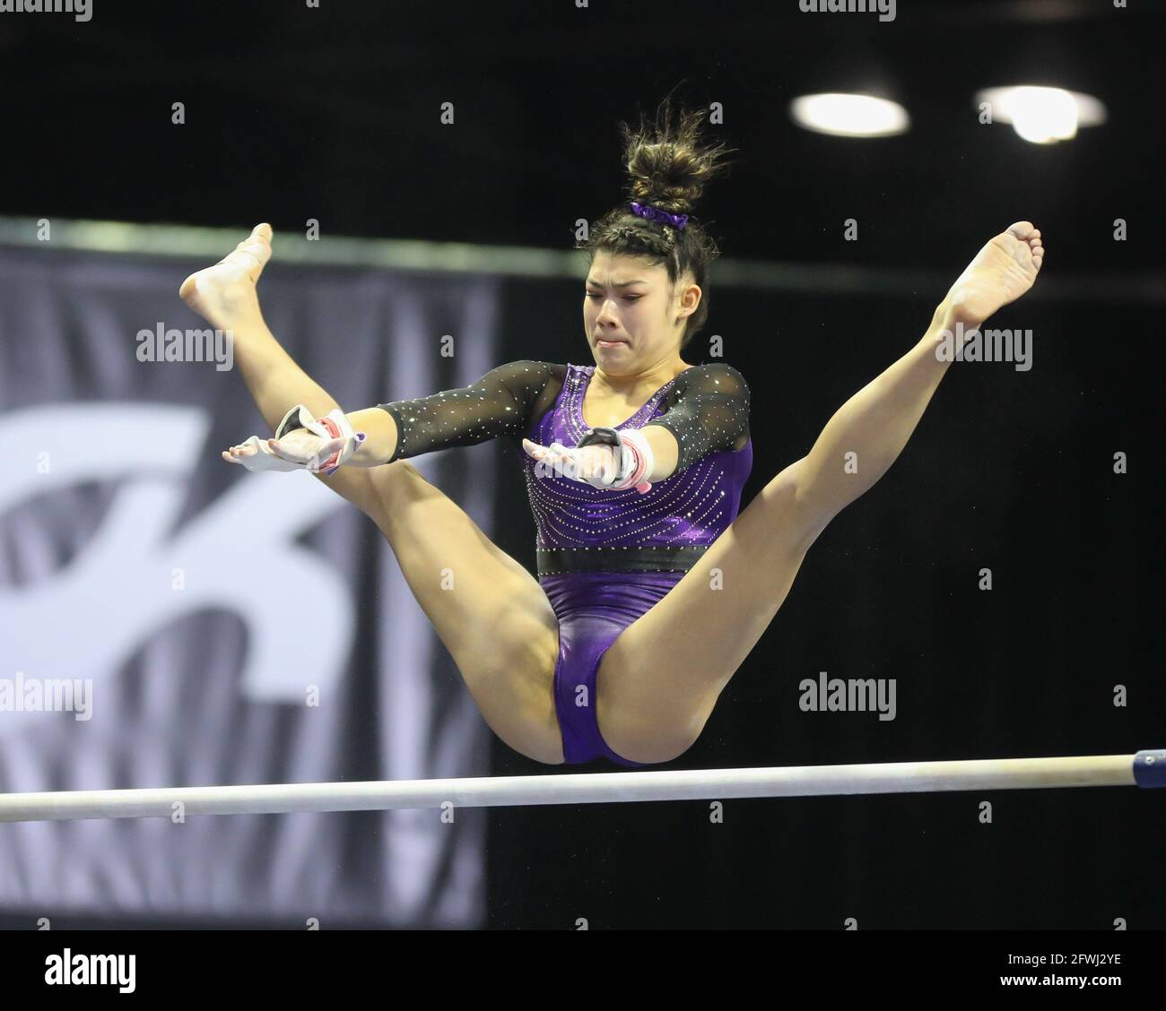 Indianapolis, USA. May 22, 2021: Kayla DiCello of Hill's Gymnastics performs on the uneven bars during the 2021 GK U.S. Classic at the Indiana Convention Center in Indianapolis, IN. Kyle Okita/CSM Credit: Cal Sport Media/Alamy Live News Stock Photo