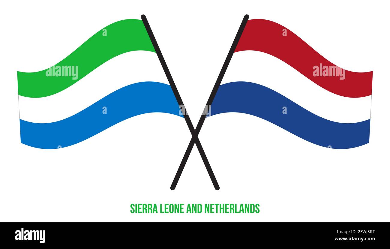 Sierra Leone and Netherlands Flags Crossed And Waving Flat Style. Official Proportion. Correct Colors. Stock Vector