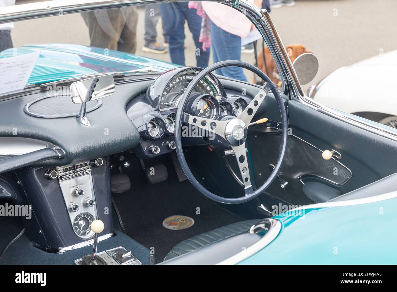 1958 Chevrolet Corvette and car interior, vehicle is at Sydney unique car show in Pittwater,Australia Stock Photo