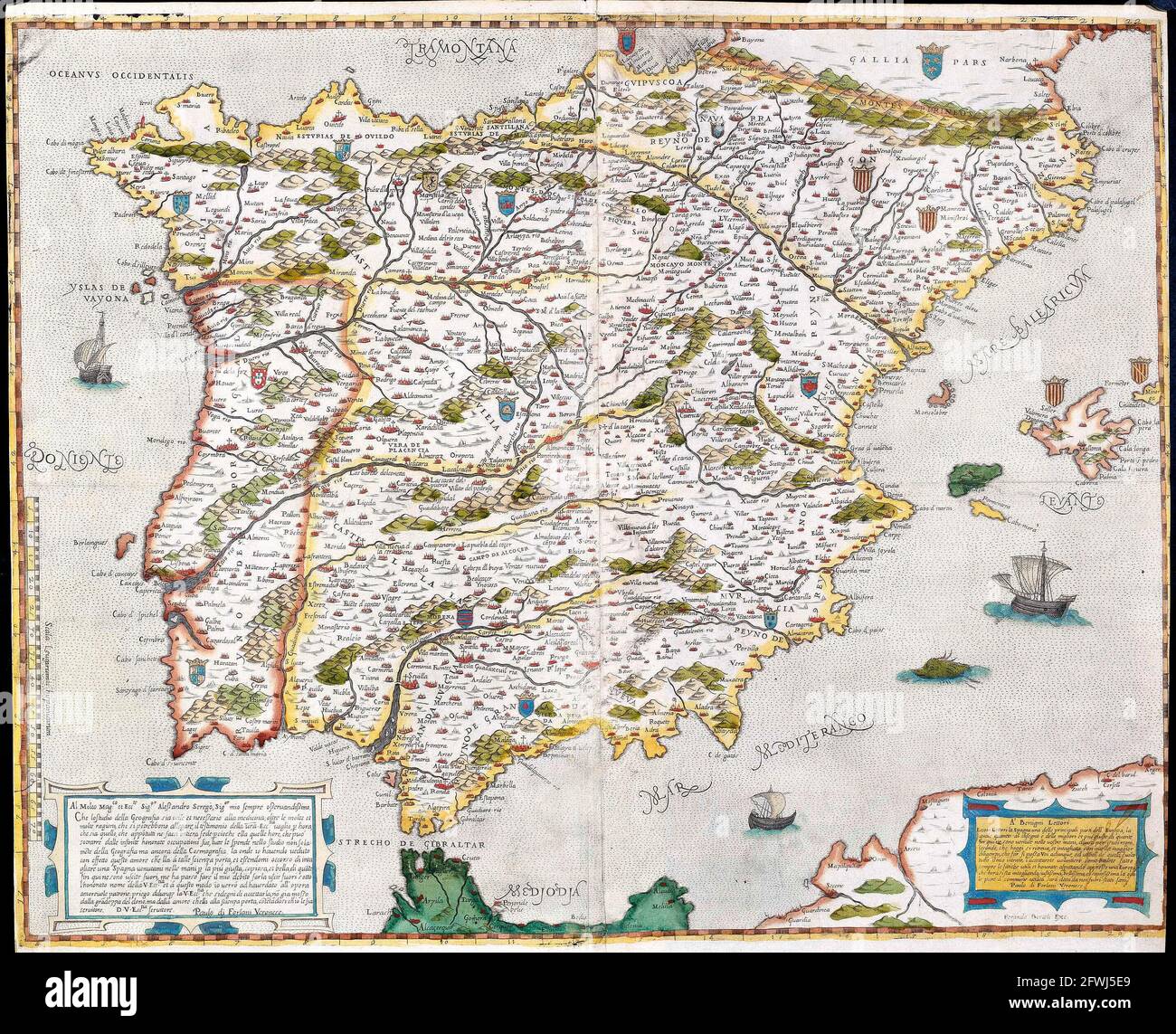 old Map of Spain and Portugal, between 1560 and 1600 by Forlani de Veronese Stock Photo Alamy