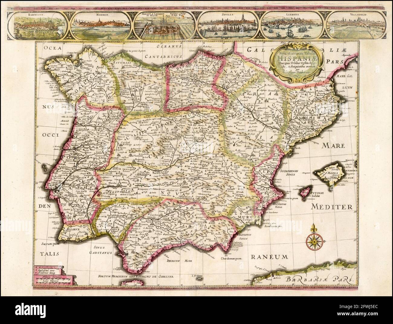 old Map of Spain and Portugal in 1640 Stock Photo Alamy