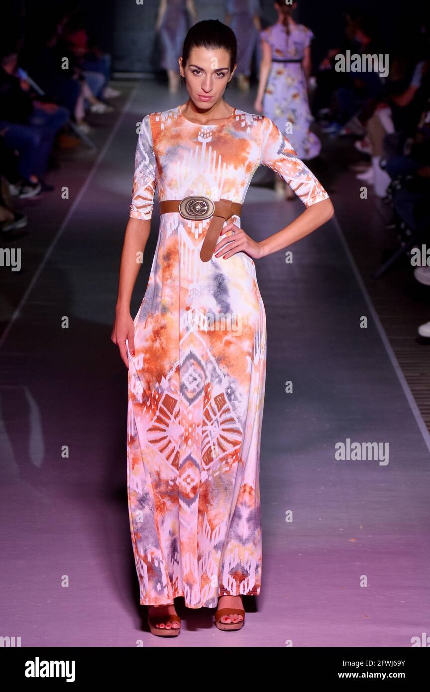 A model from the MSM Magda Simó Models agency parades for the Coco Chic  clothing store at the Vendrell Fashion Show.The municipality of Vendrell  (Spain) together with the Diputacion de Tarragona and