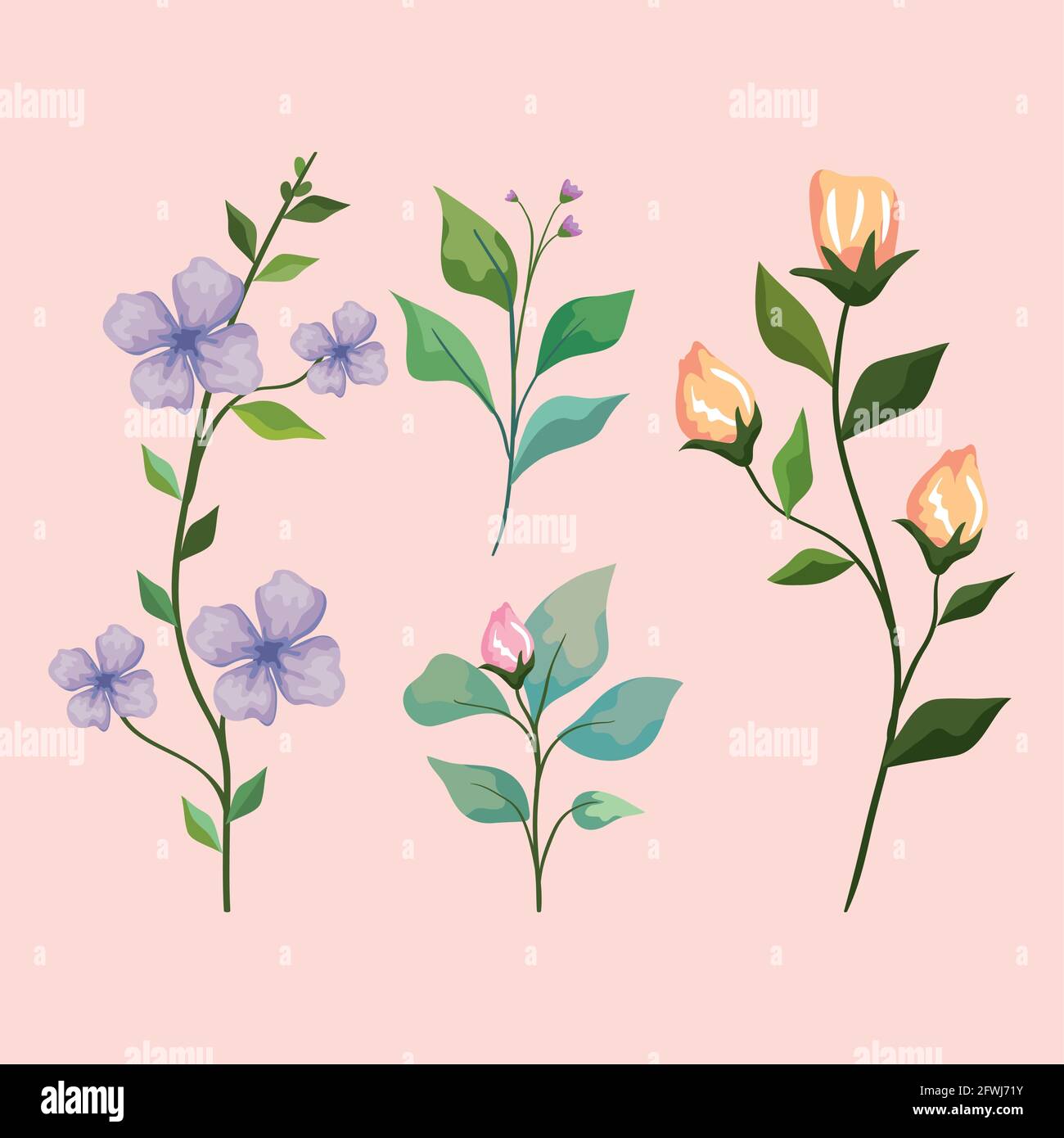 flowers with leaves icon collection Stock Vector Image & Art - Alamy