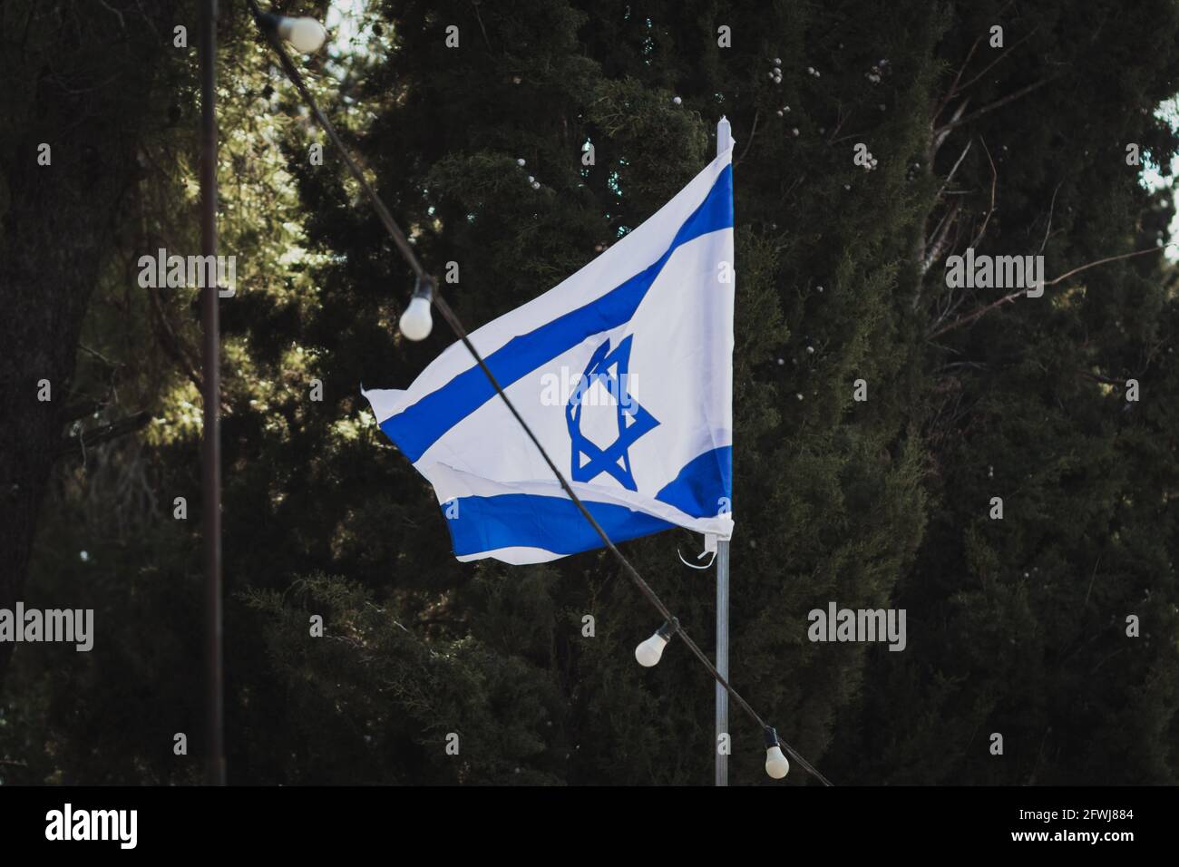 The Israeli Flag Moves In The Wind In Mount Herzl Before The Israeli Independence Day Stock