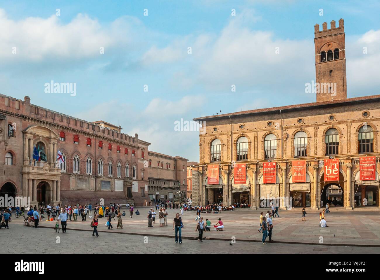 Piazza Maggiore at the historic old town of Bologna, Emilia-Romagna, Italy Stock Photo