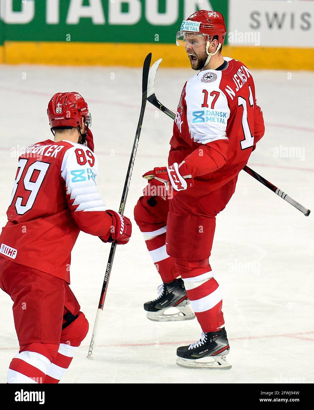 Riga, Latvia. 22nd May, 2021. Denmark's forward Nicklas Jensen (R) during  the Group A match between Denmark and Sweden at the 2021 IIHF Ice Hockey  World Championship in Riga, Latvia, May 22,