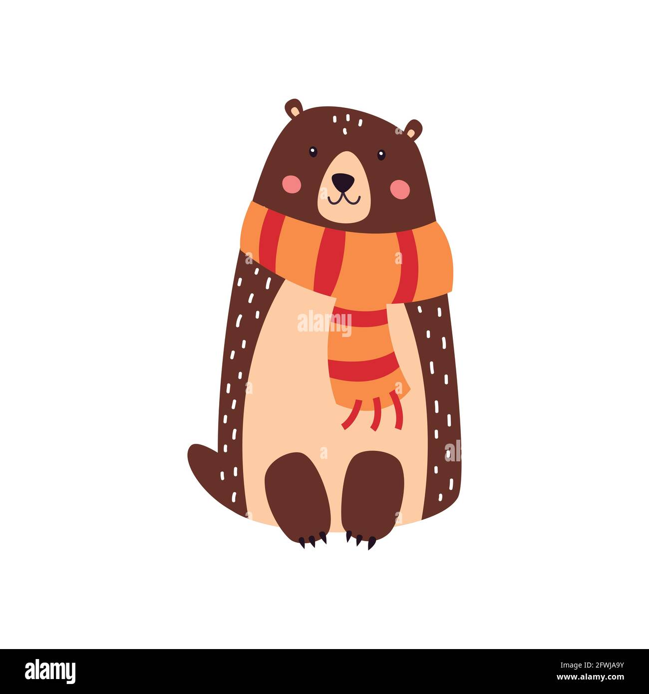 Cute brown bear on a white isolated background, vector illustration ...