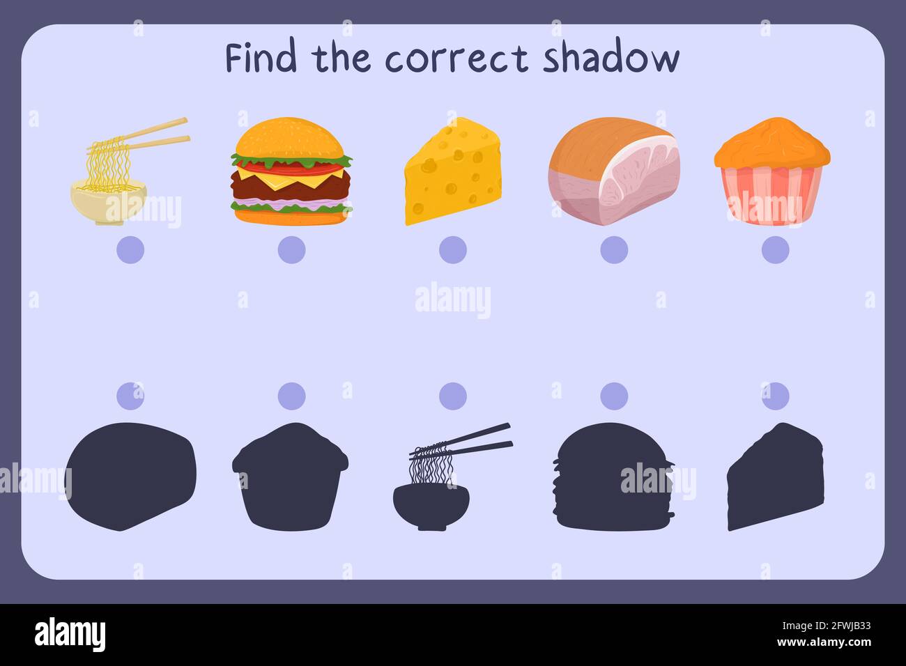 Matching children educational game with food noodle, burger, cheese