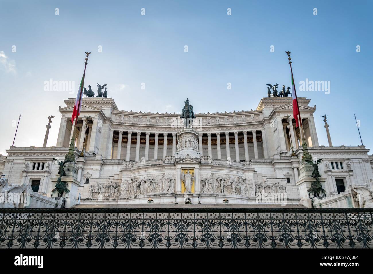 a frontal view of the the Victor Emmanuel II National Monument or Vittoriano in the centre of Rome Stock Photo