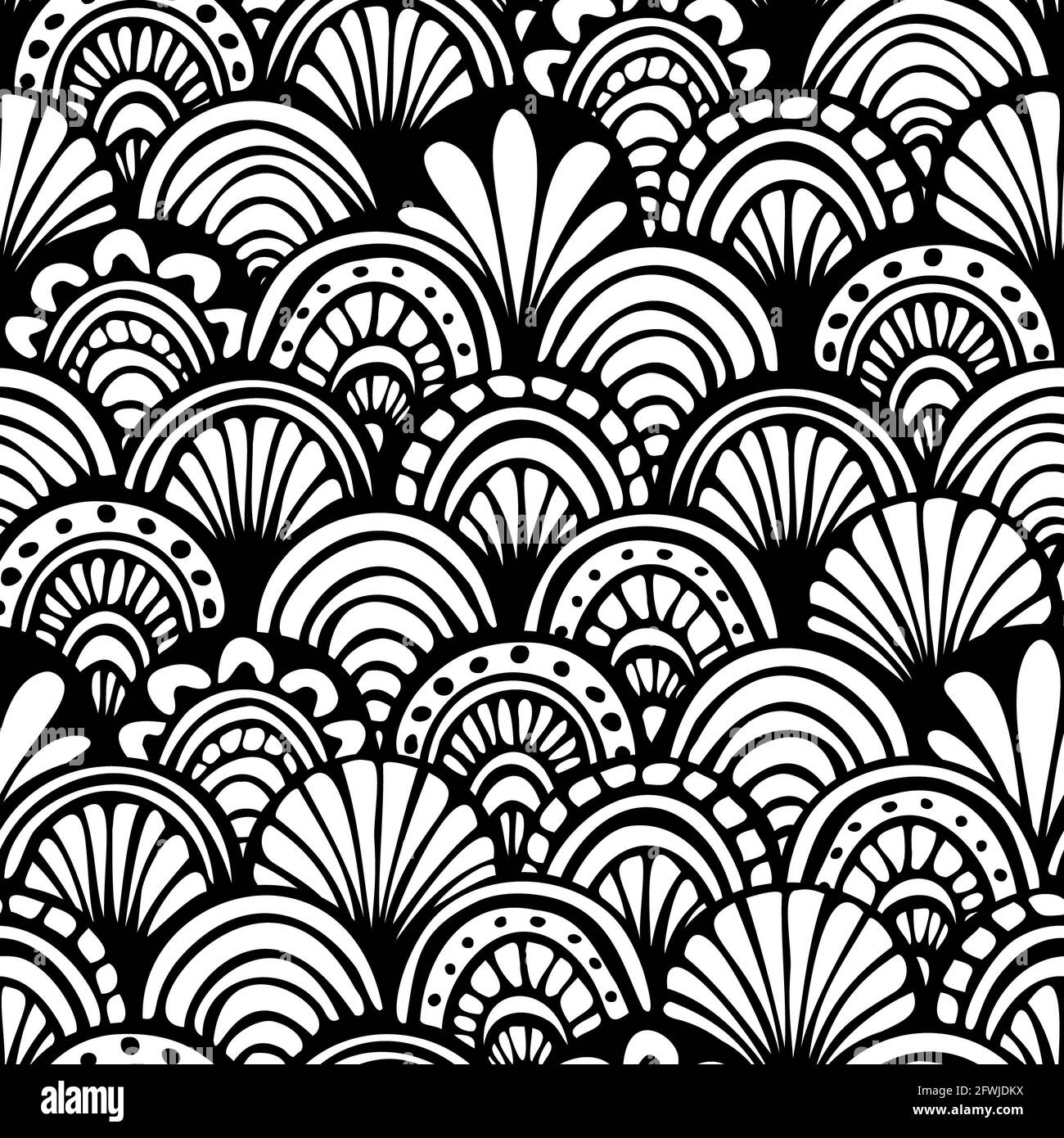 Vector seamless hand drawn pattern, fish scale print. Beautiful asian