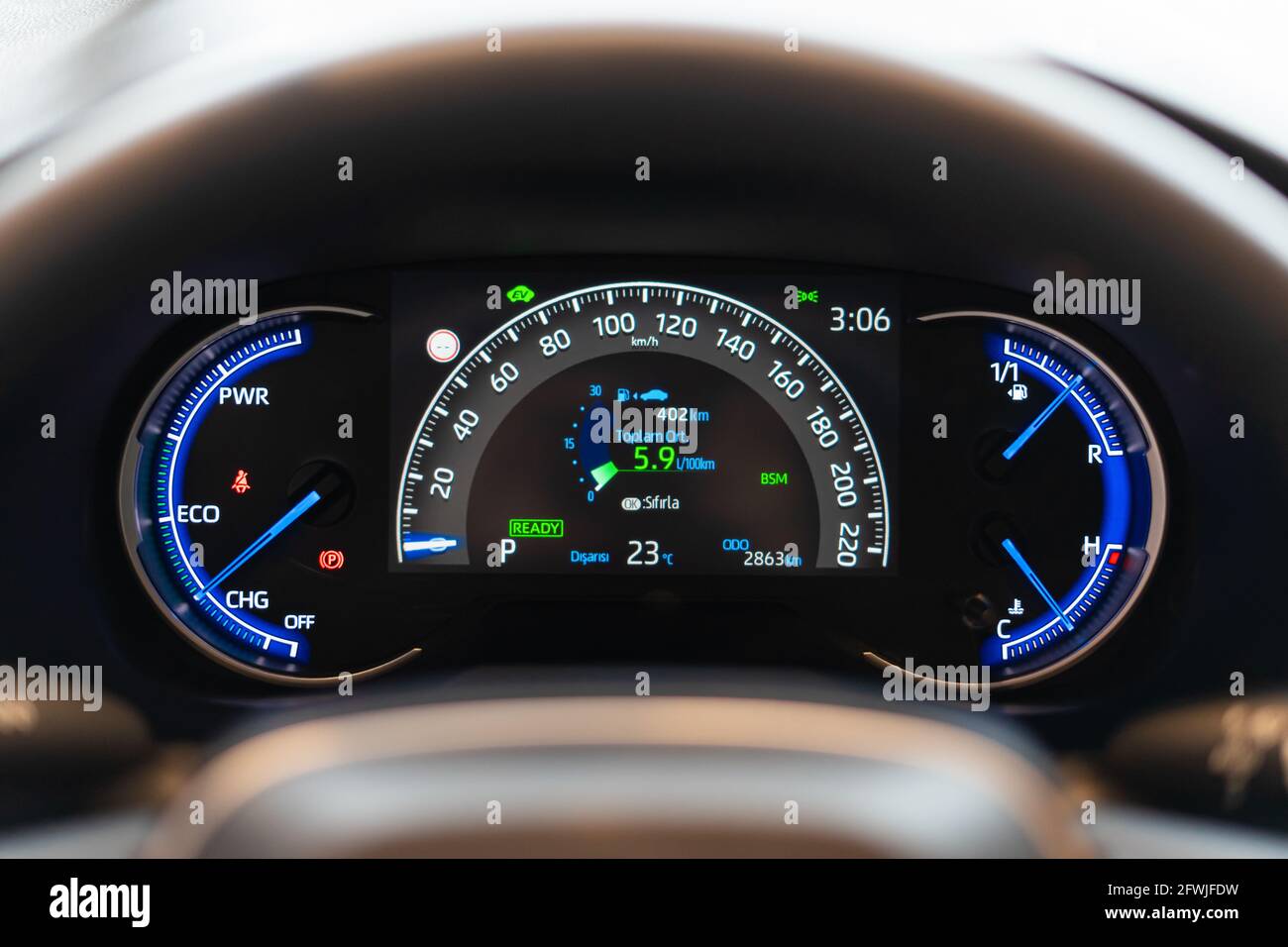 Car instrument panel Dashboard with speedometer, tachometer, odometer