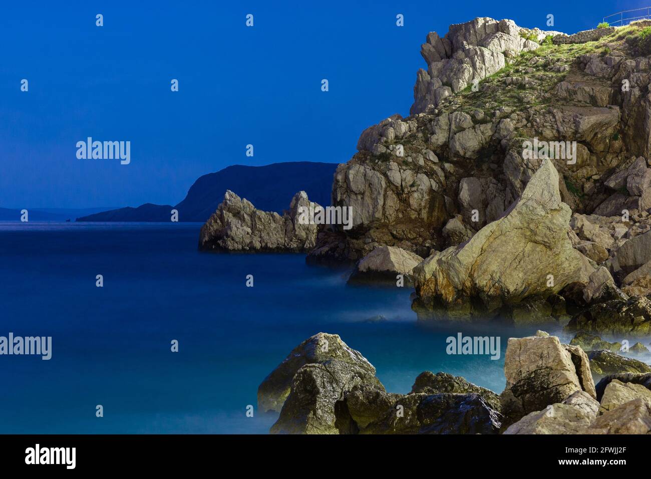 The Dalmatian Coast of the Adriatic Sea in Croatia at night Stock Photo